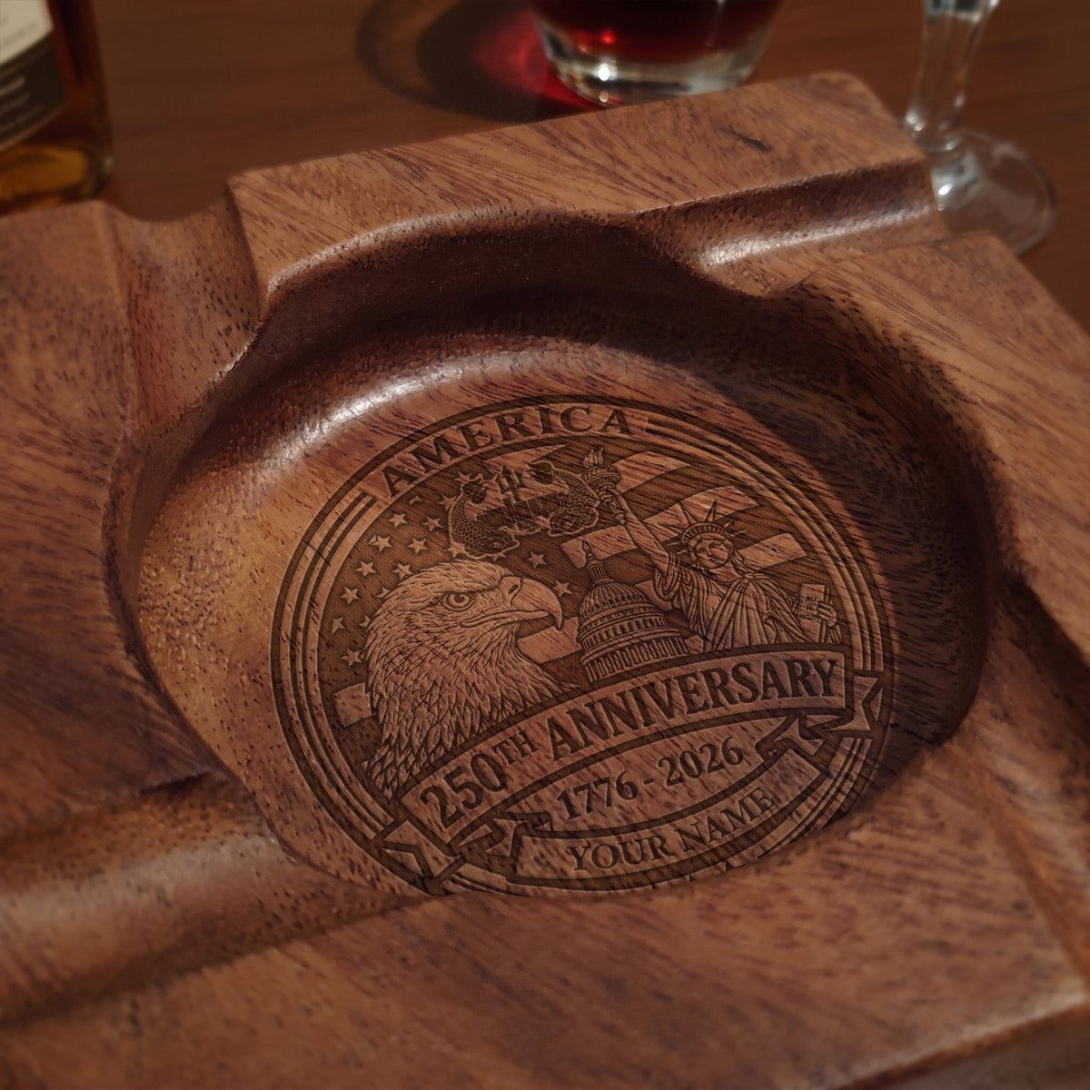 Personalized U.S. Air Force Walnut Ashtray Custom Rank and Text
