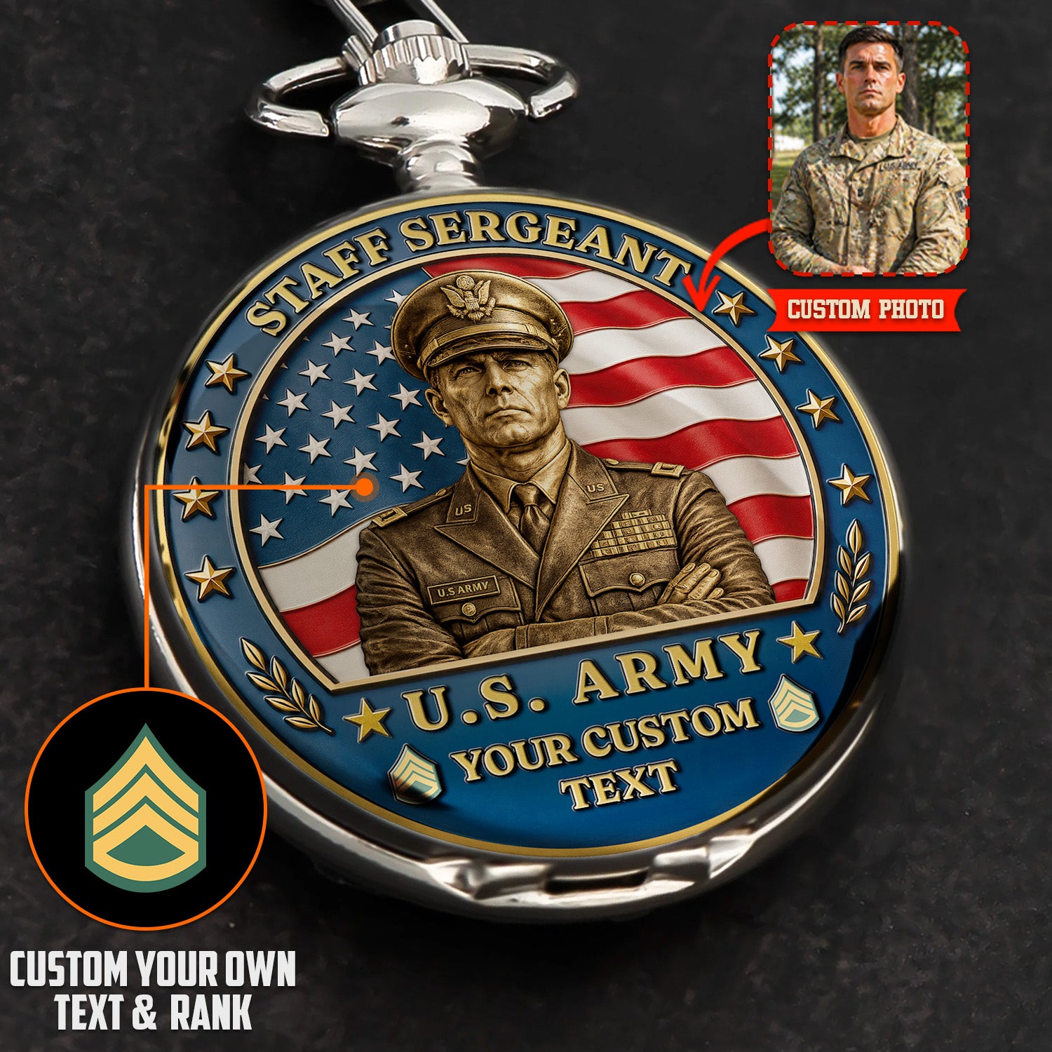 Personalized Army Military Pocket Watch Custom Text Gift