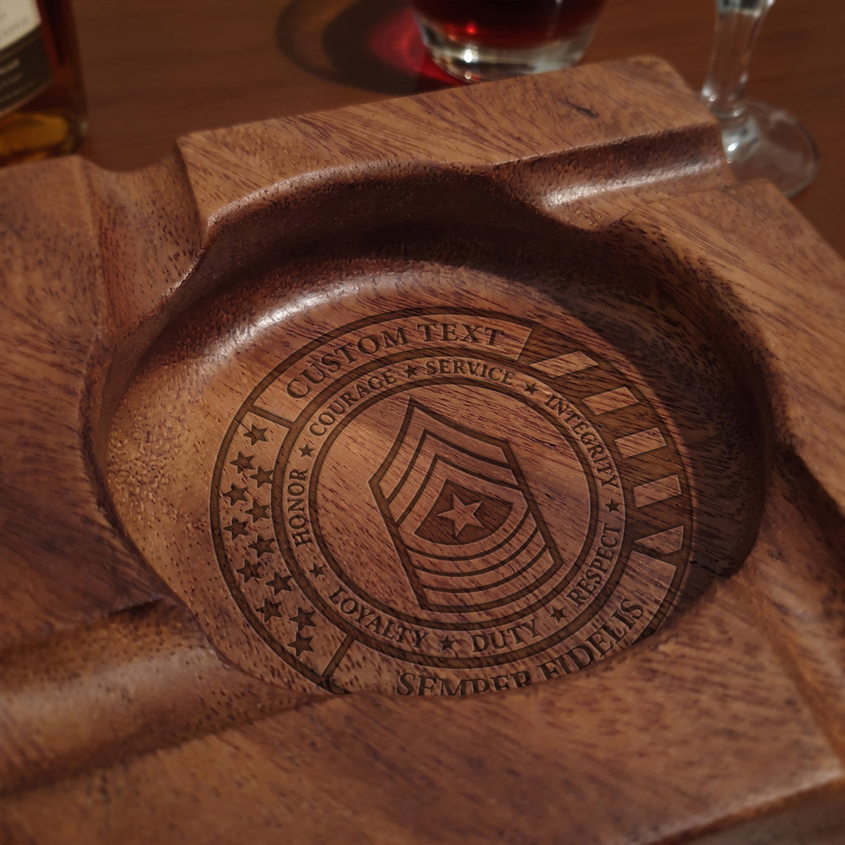 Custom U.S. Army Wooden Ashtray Personalized Rank and Name