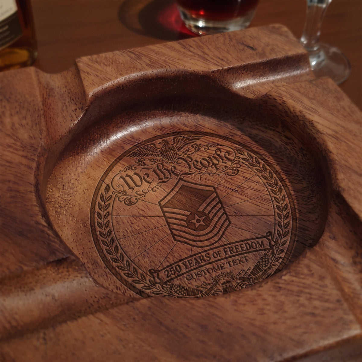 Custom U.S. Marine Corps Wooden Ashtray Personalized Rank and Name