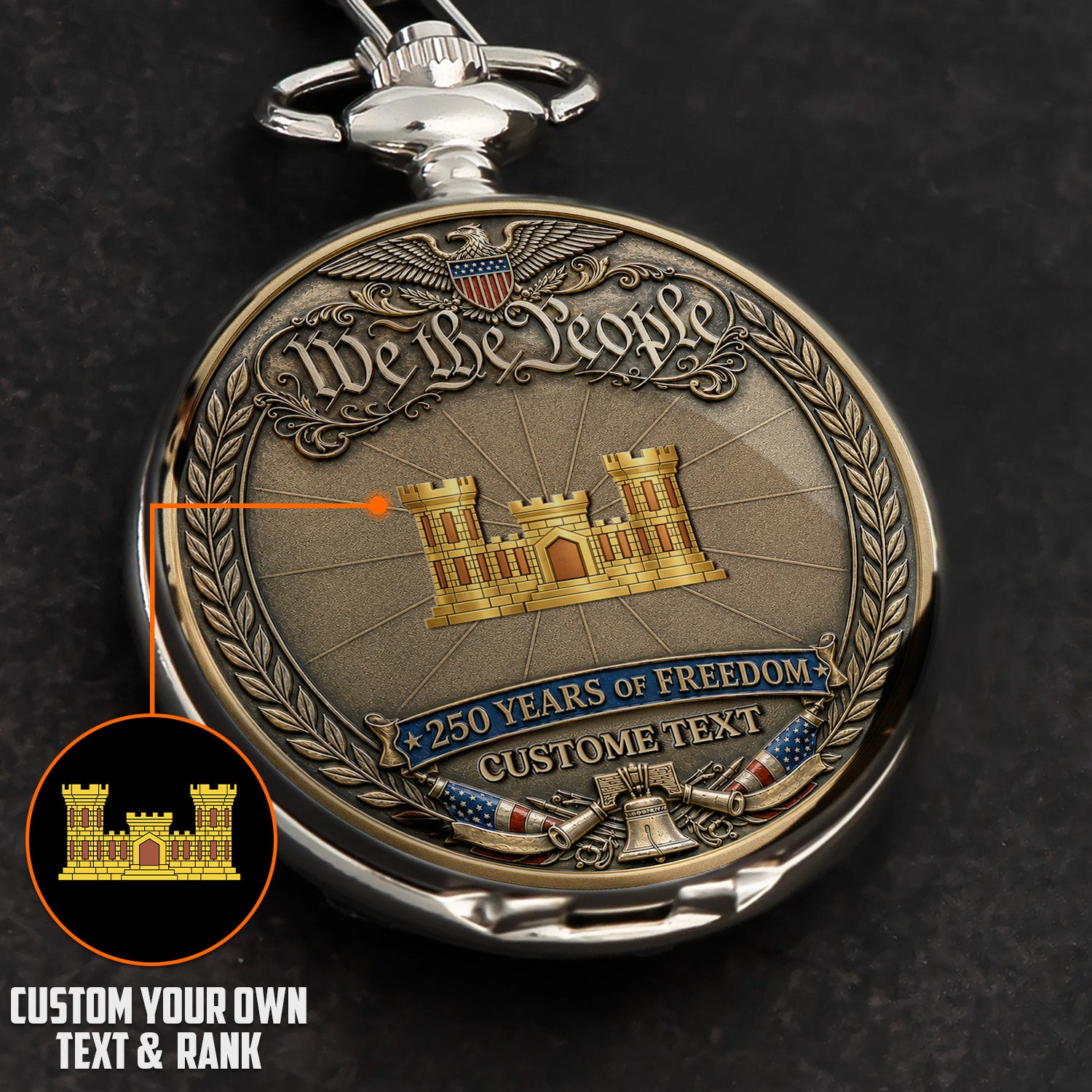 Army 250th Anniversary Custom Name Pocket Watch for Veterans