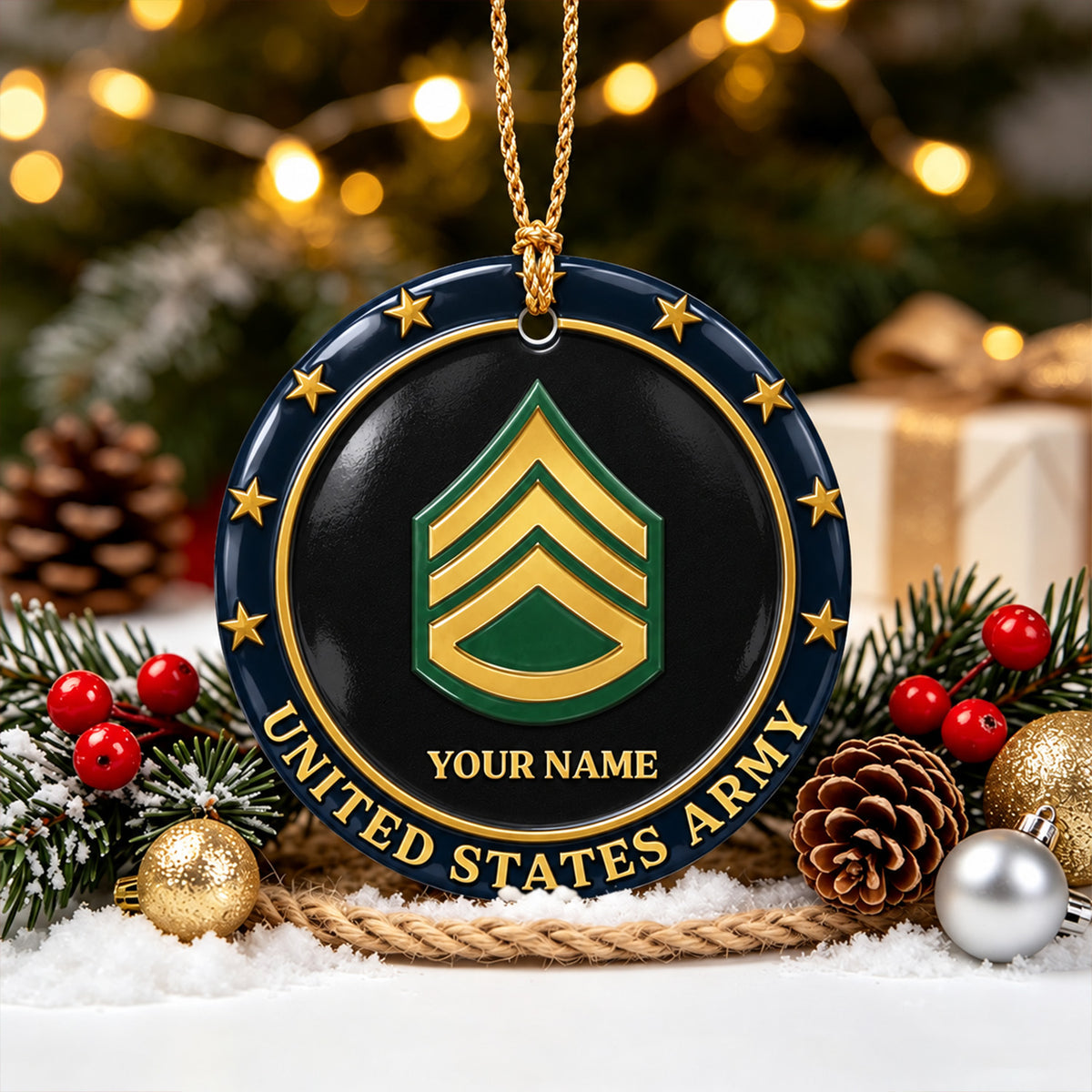 USMC 3D Ceramic Ornament Custom Military Rank Text Keepsake