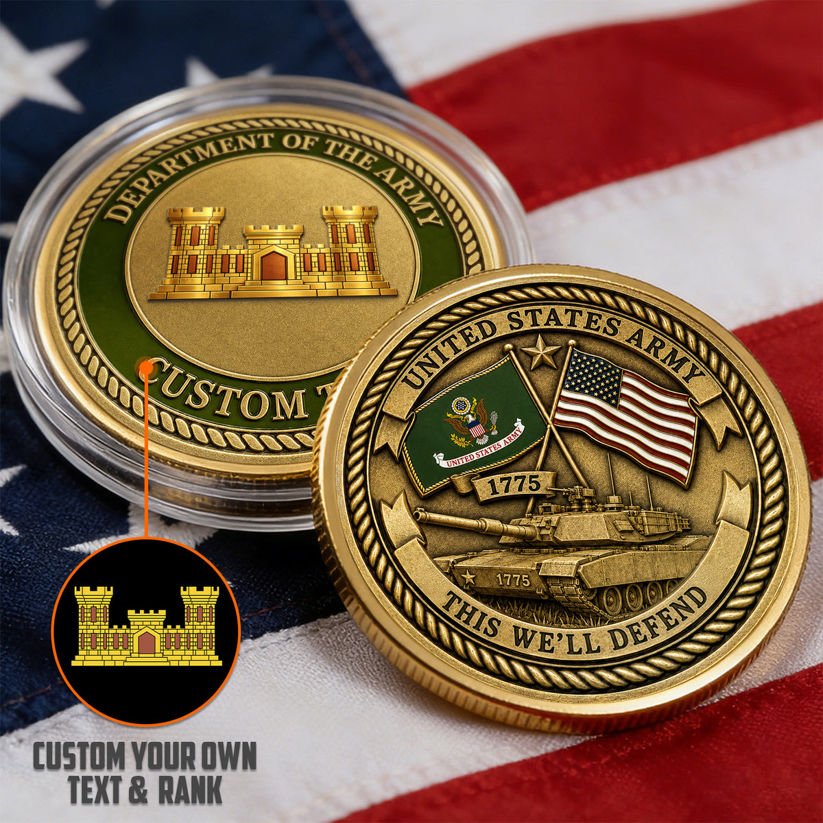 US Army Personalized Service Tribute 3D Challenge Coin