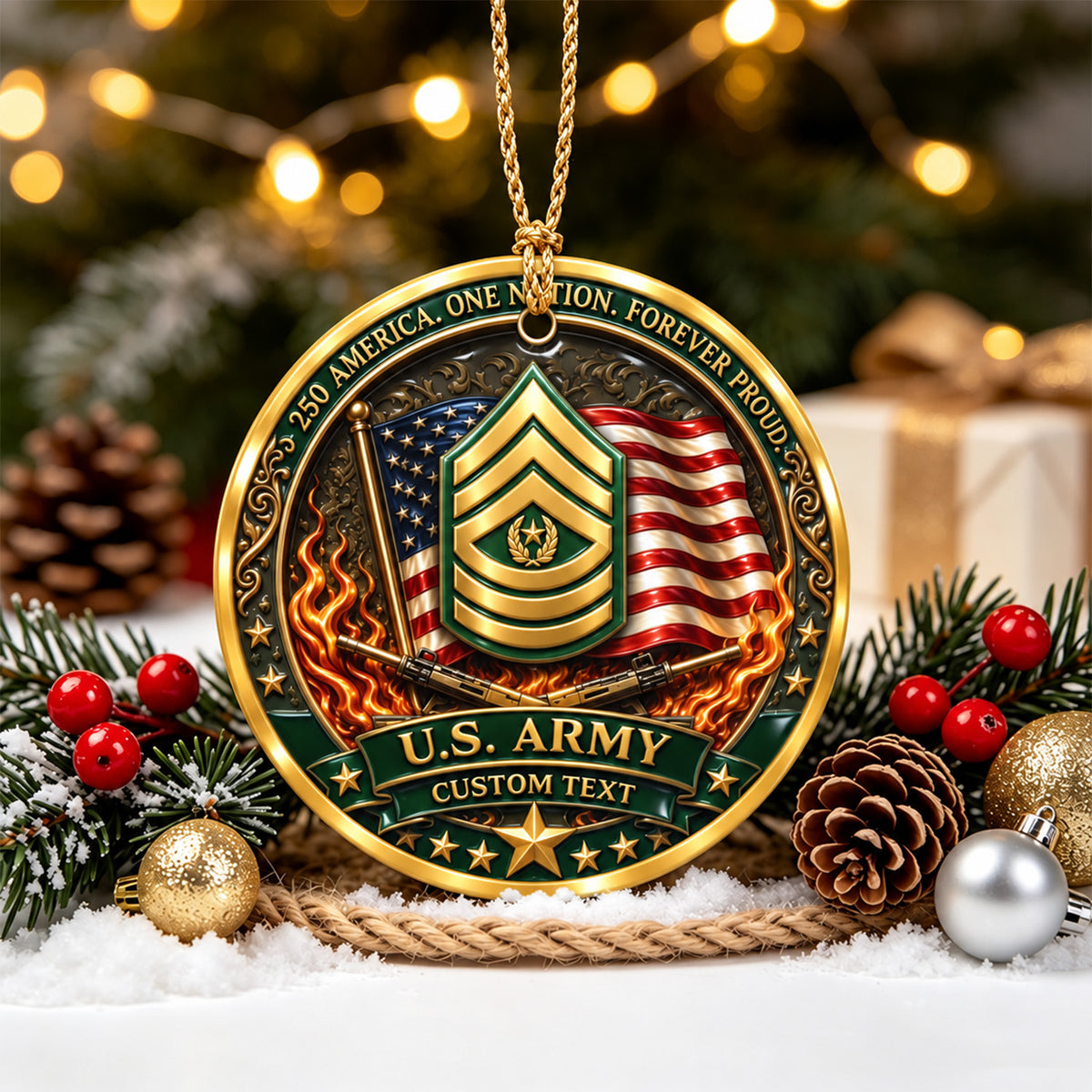 Personalized U.S. Navy Ornament Custom Rank and Military Text