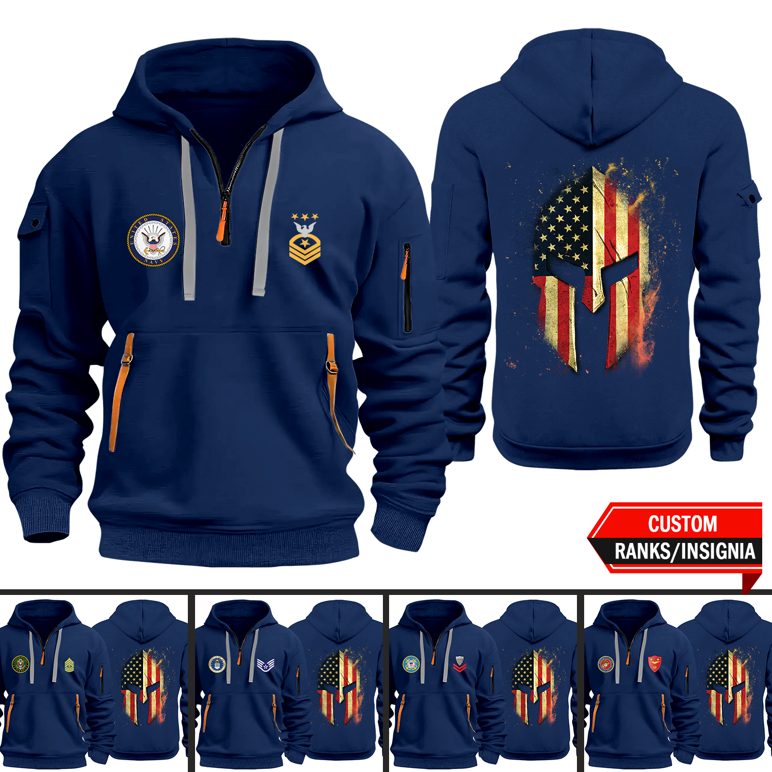 Custom Ranks/Insignia Spartan Warrior 2D Quarter Zip Hoodie