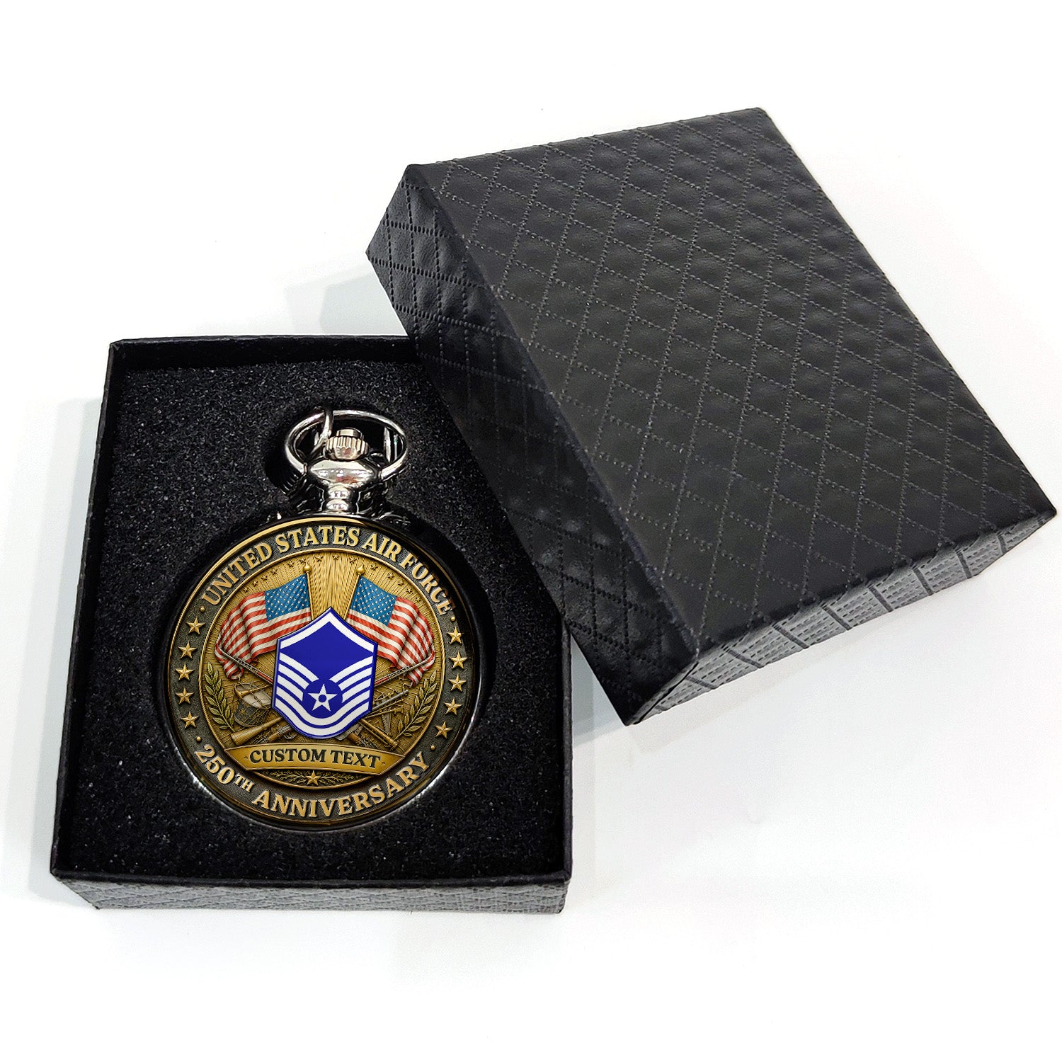 US Air Force Pocket Watch Personalized Text and Rank