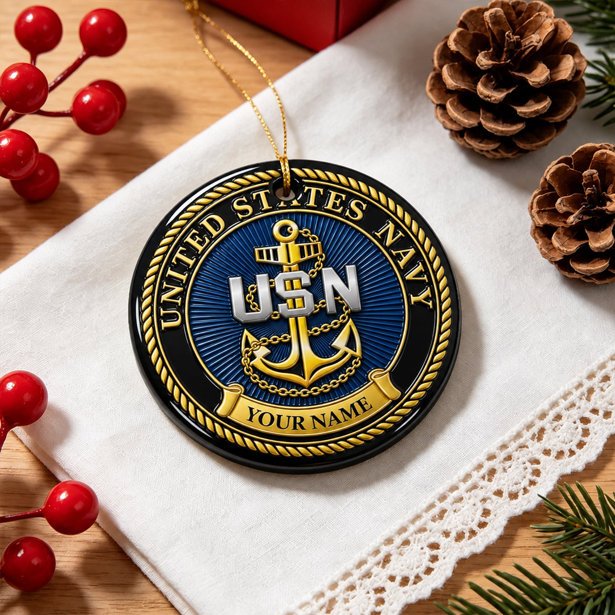 Personalized USMC 3D Relief Ceramic Ornament Custom Rank and Text
