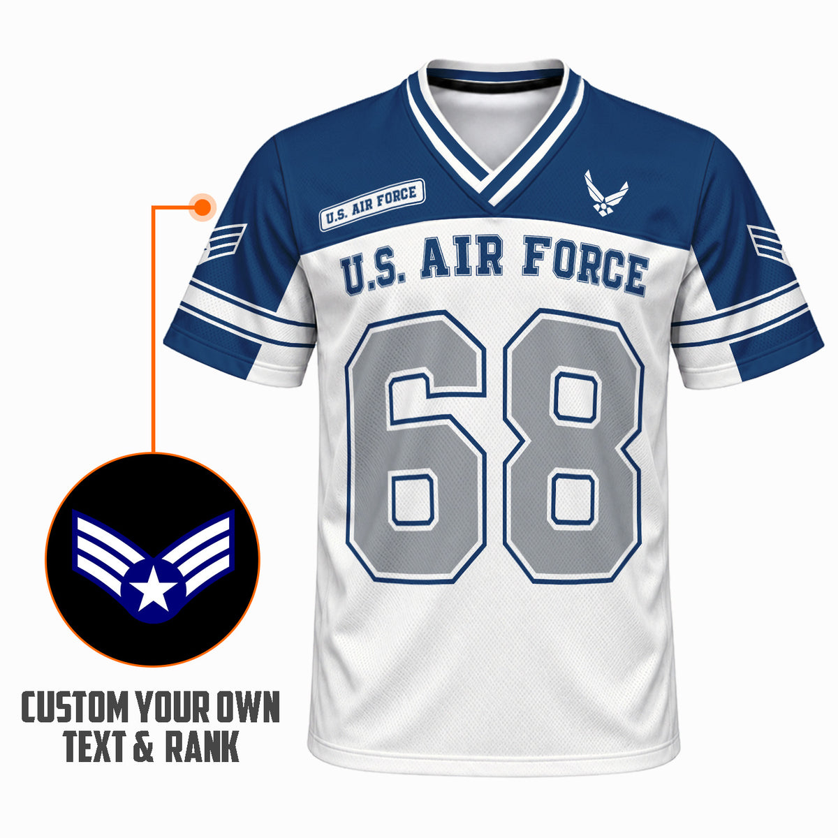 U.S. Air Force Sports Jersey Custom Military Rank Text and Jersey Number