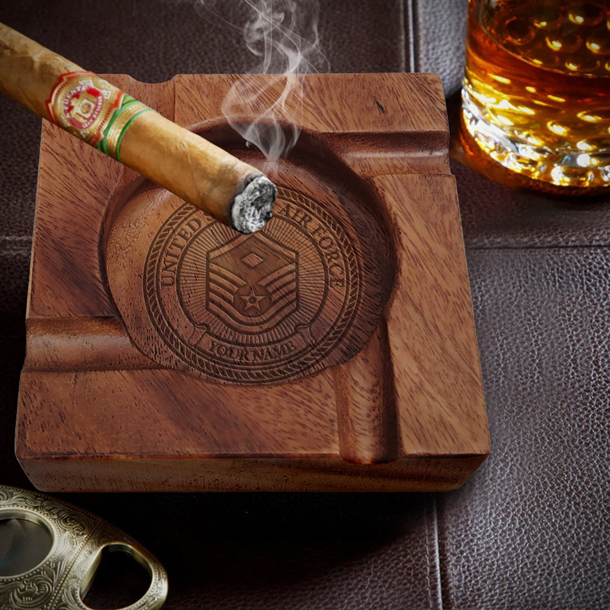Personalized U.S. Army Cigar Ashtray Custom Rank and Text Gift
