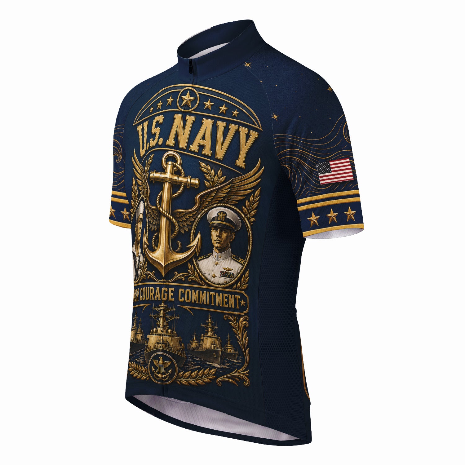 Personalized US Navy Cycling Jersey Custom Name & Rank Shirt