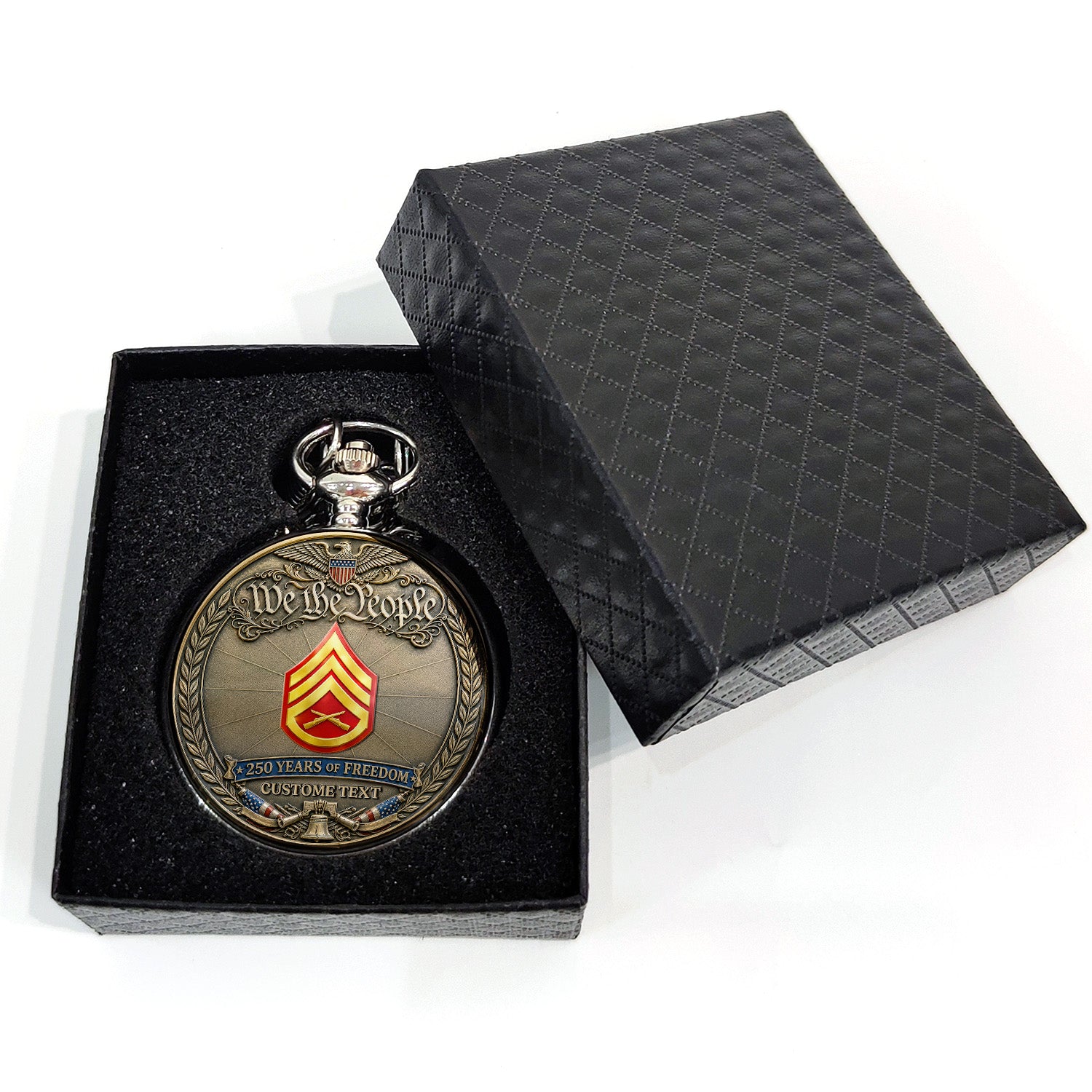USMC 250 Years Pocket Watch Custom Name Rank Veteran Gift