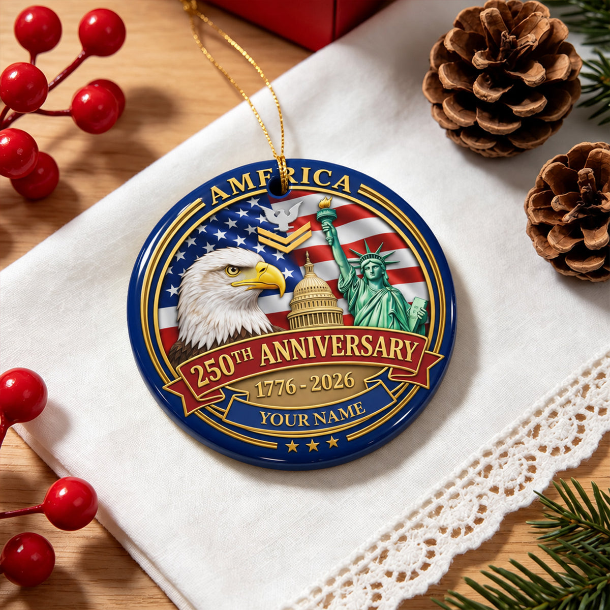U.S. Air Force 3D Ceramic Ornament Custom Rank Text Military Keepsake