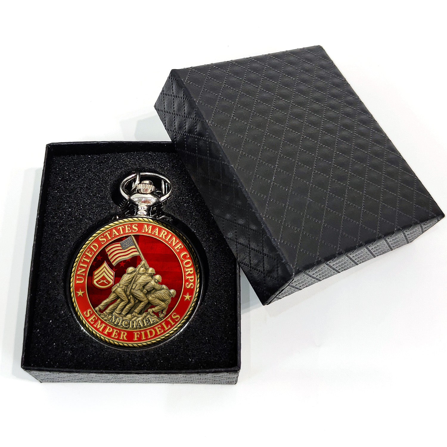 USMC Iwo Jima Pocket Watch – Personalized Marine Corps Veteran Gift