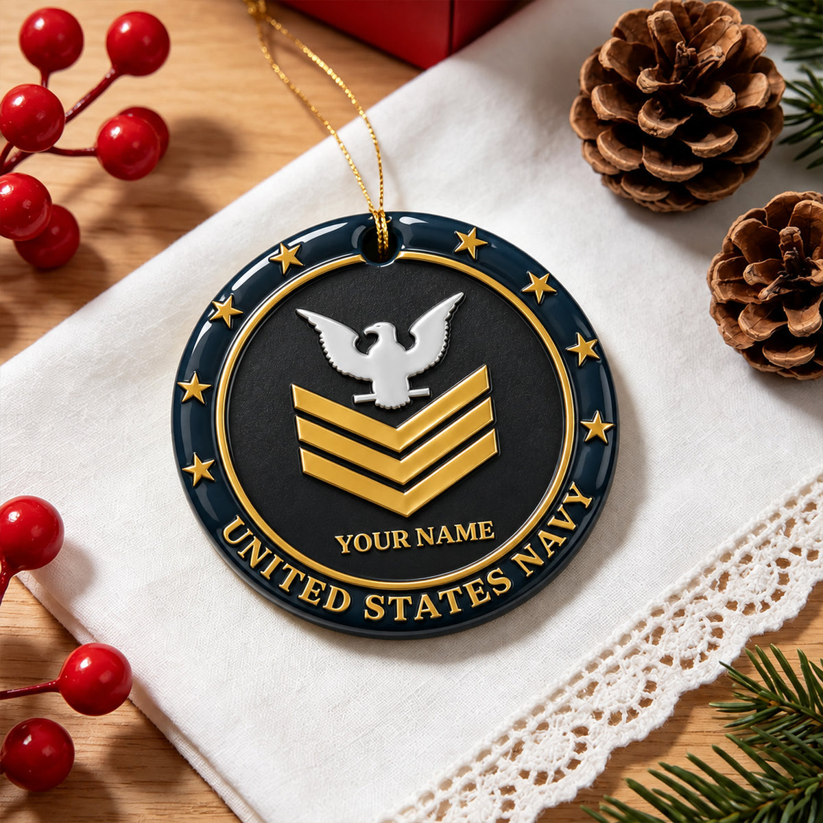 U.S. Army 3D Ceramic Ornament Custom Rank Text Military Keepsake