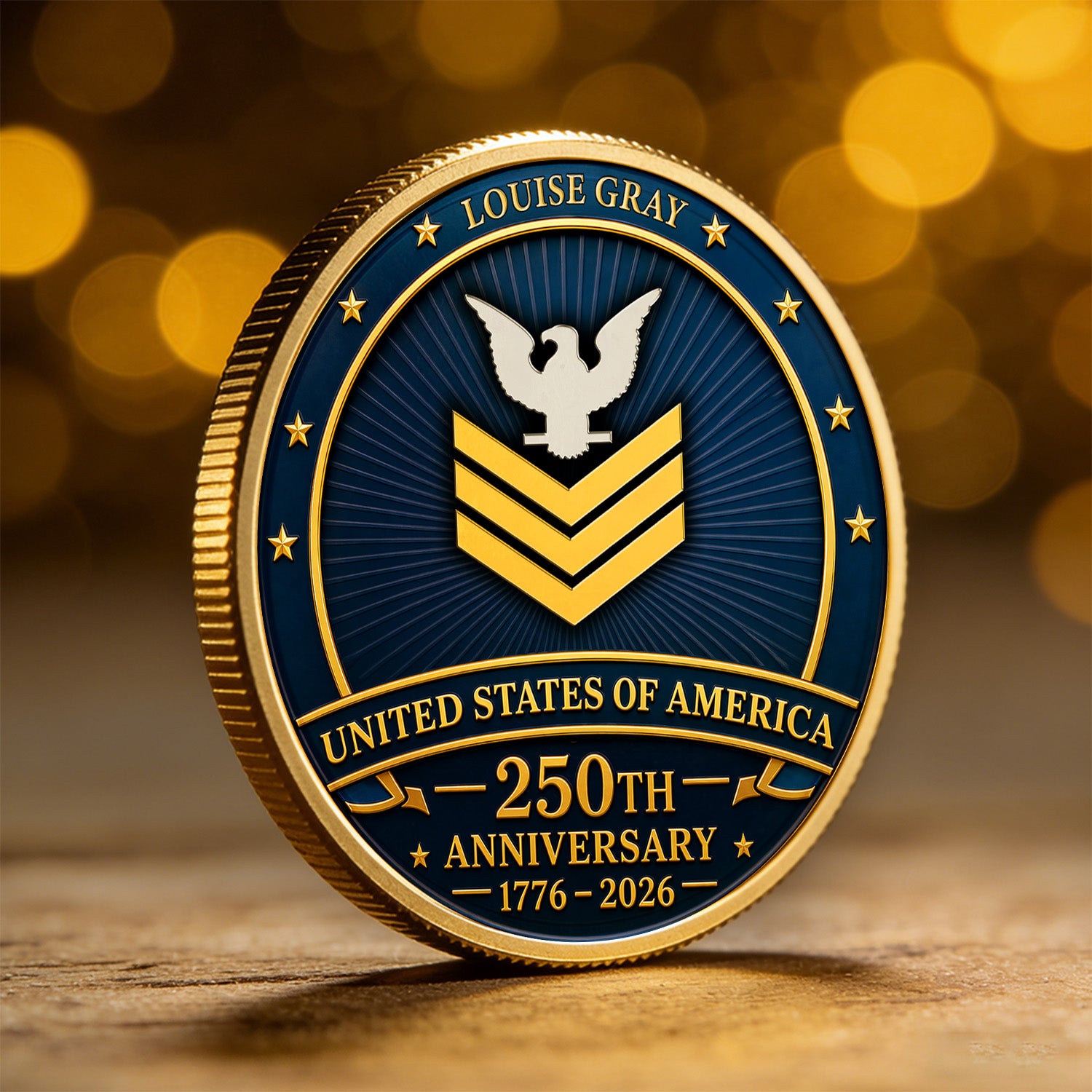 USA 250th Anniversary Custom Navy Challenge Coin Personalized Rank Name Gift