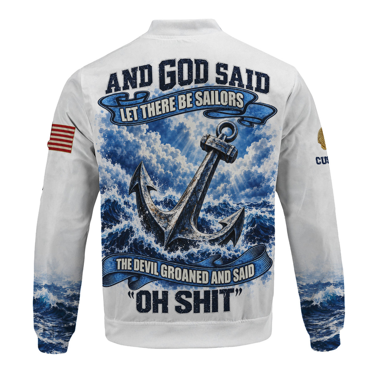 Personalized U.S. Navy Bomber Jacket Custom Rank & Text Veteran Gift