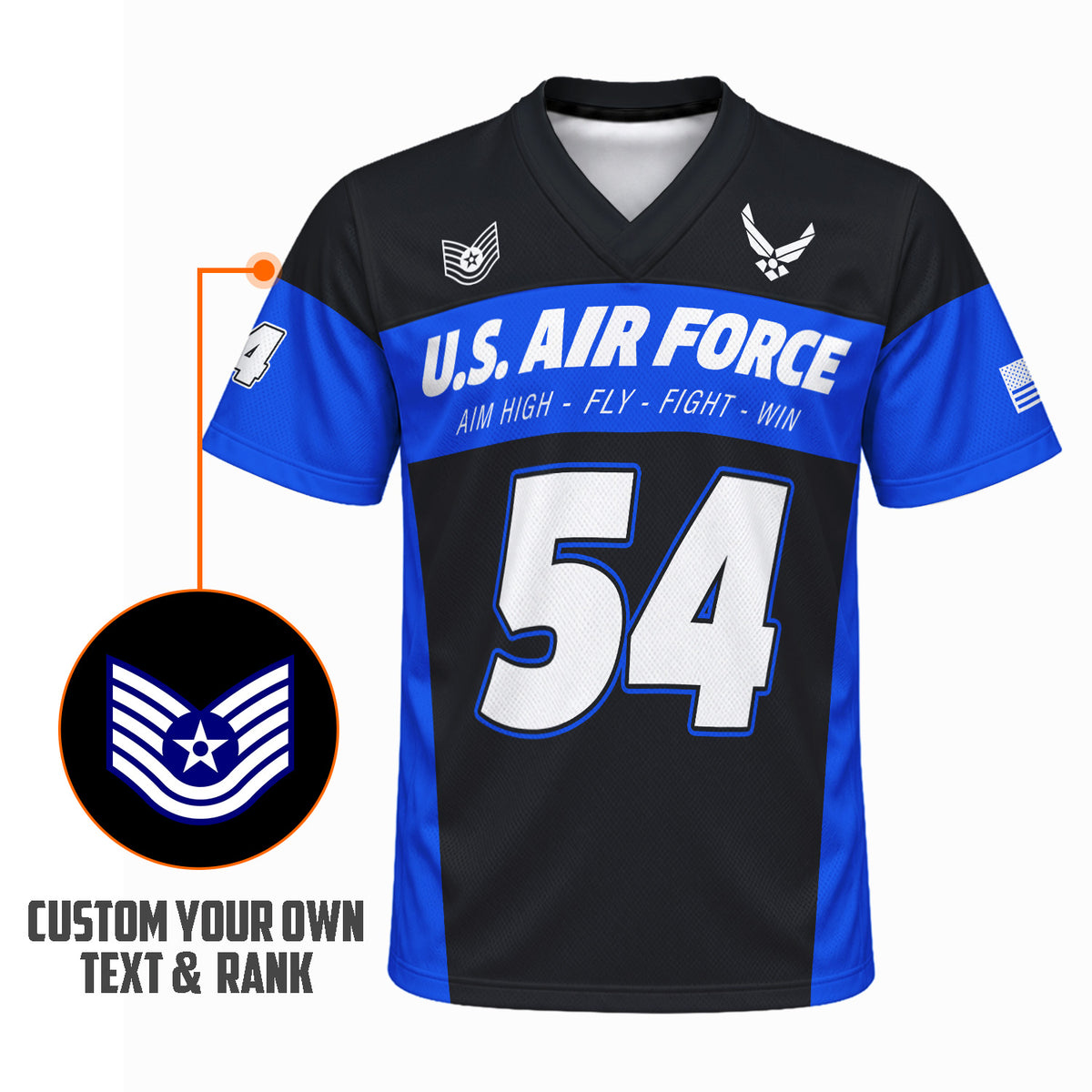 Custom Air Force Veteran Sports Jersey Personalized Rank Number and Text