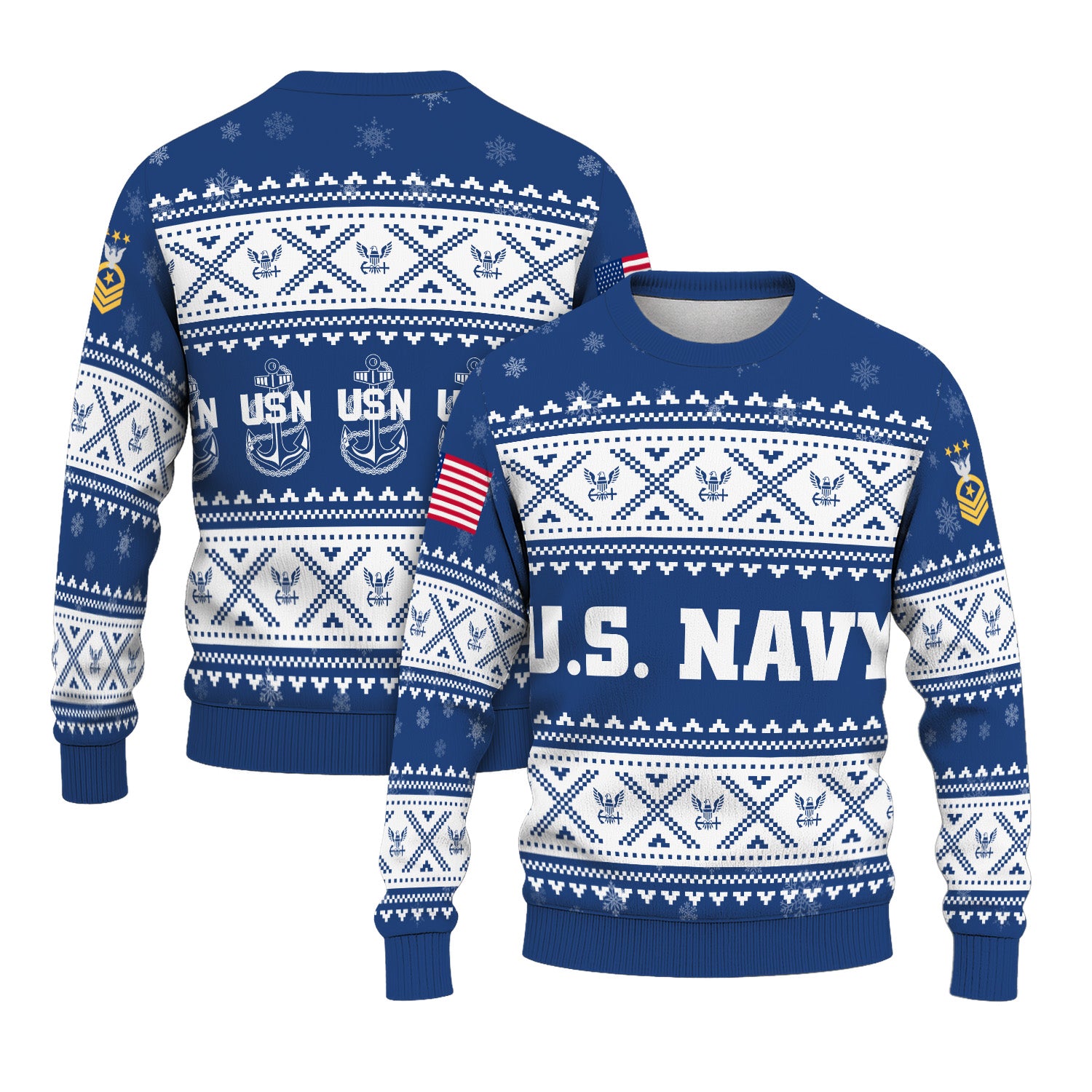 Custom Ranks US Navy Ugly Christmas Sweater for Women Men KRUST05