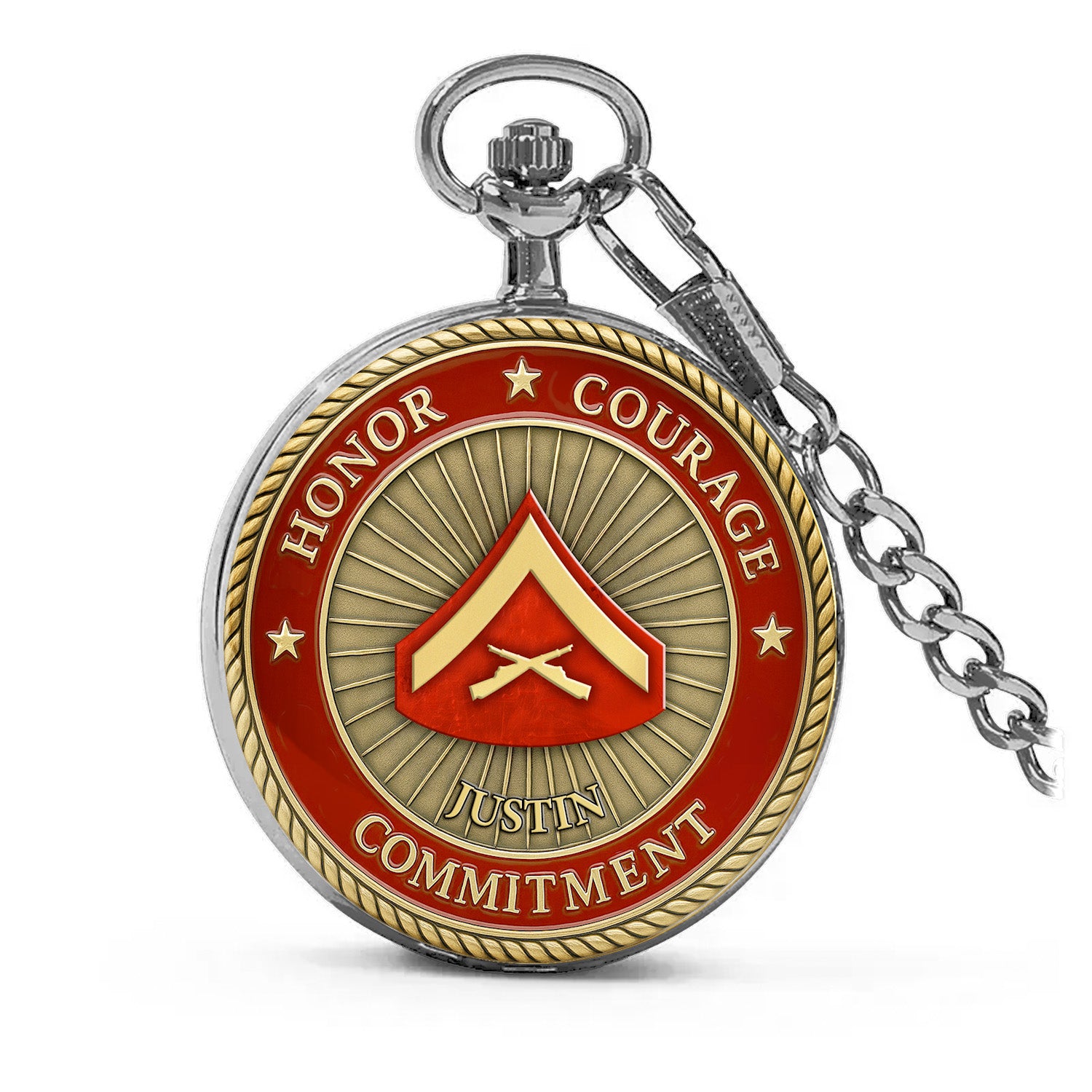 Personalized MARlNE Core Values - Custom Rank/Name Pocket Watch