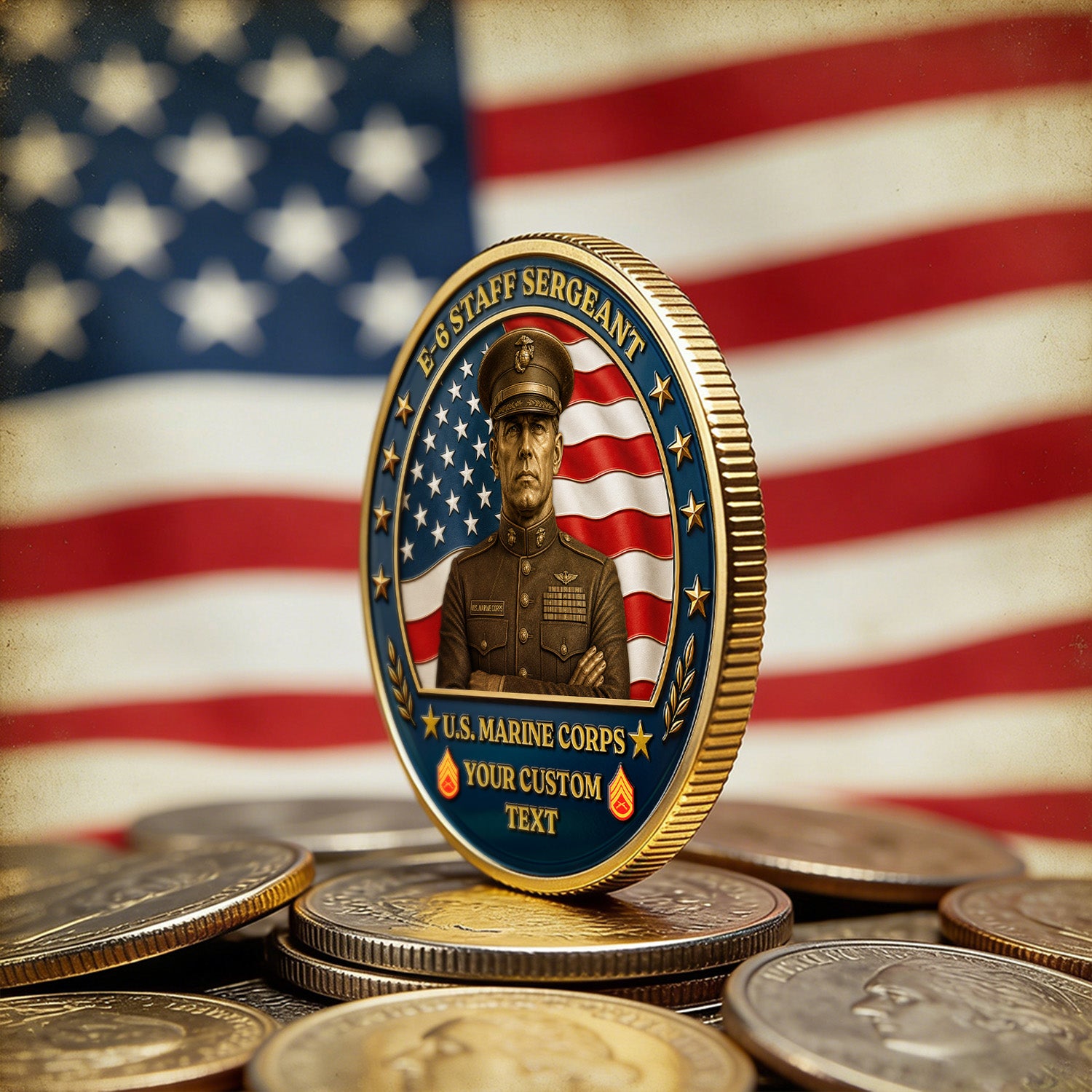 Custom U.S. MARlNES Veteran Coin with Photo – Personalized Military Keepsake