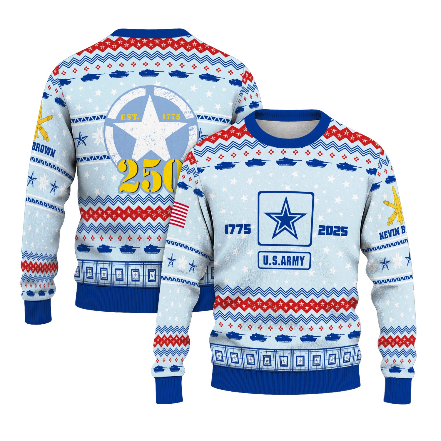 Custom Ranks And Text US Army Ugly Christmas Sweater for Women Men KRUST02