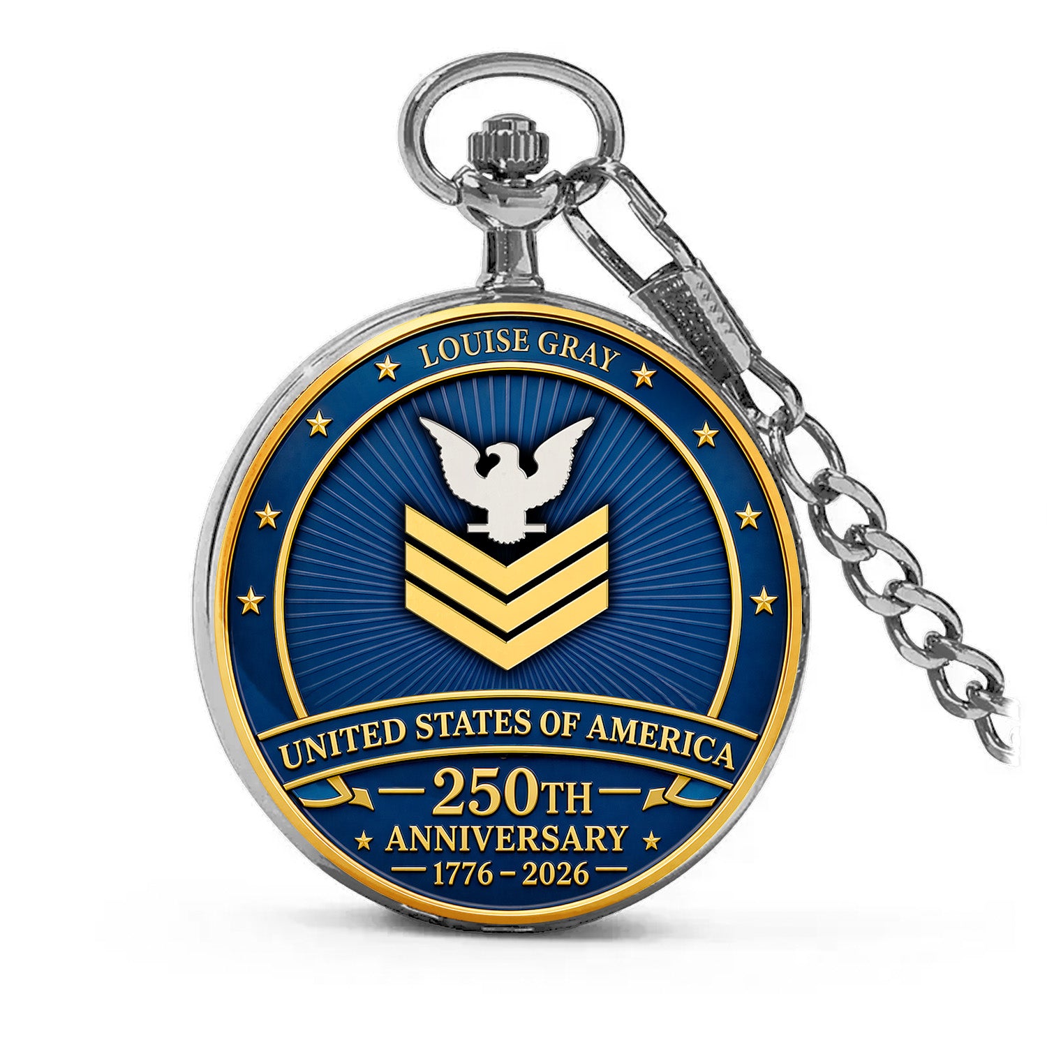 Custom Rank US Navy Pocket Watch Veteran Appreciation Gift