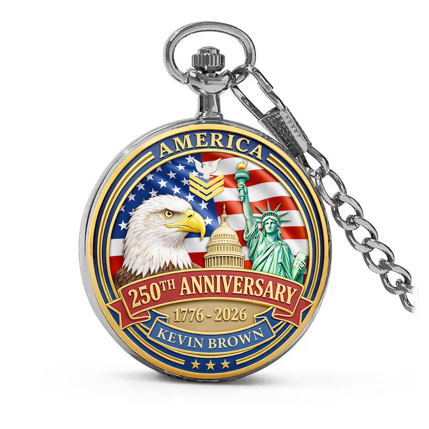 US Navy 250 Years Pocket Watch Personalized Veteran Keepsake