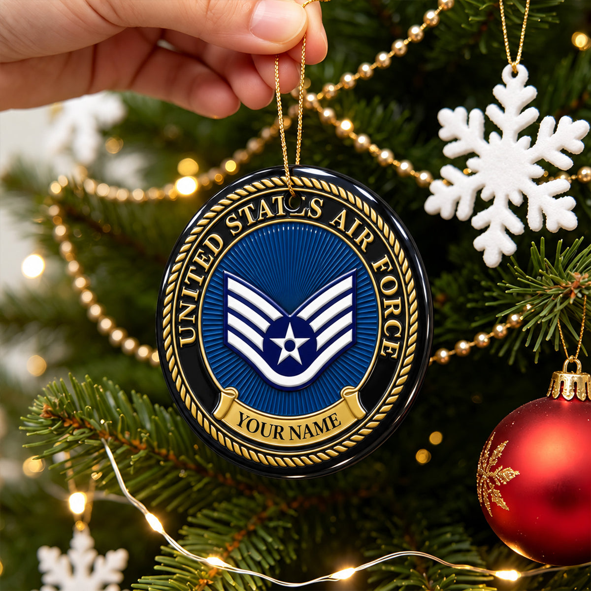 Personalized USMC 3D Relief Ceramic Ornament Custom Rank and Text