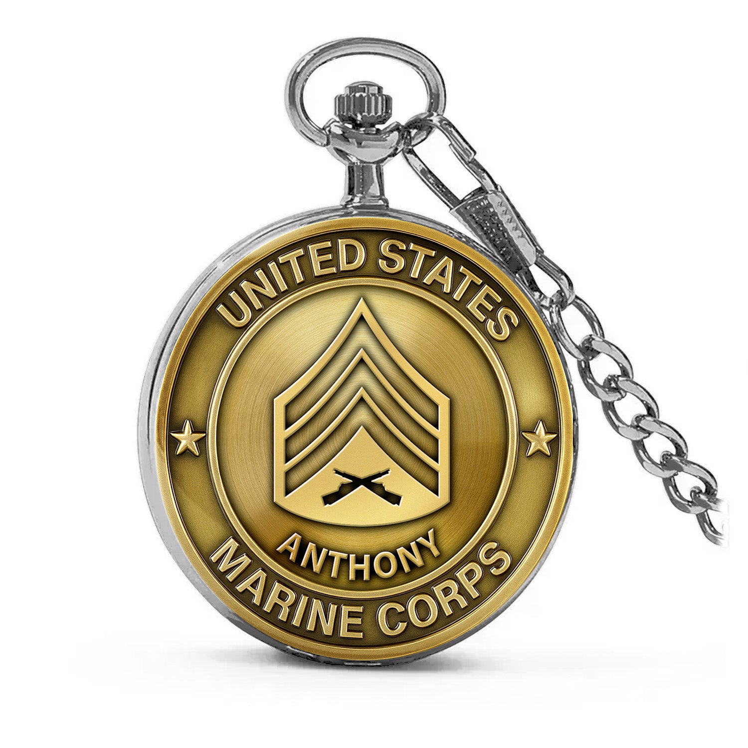 Personalized MARlNE Custom Ranks/Insignia And Text Round Pocket Watch