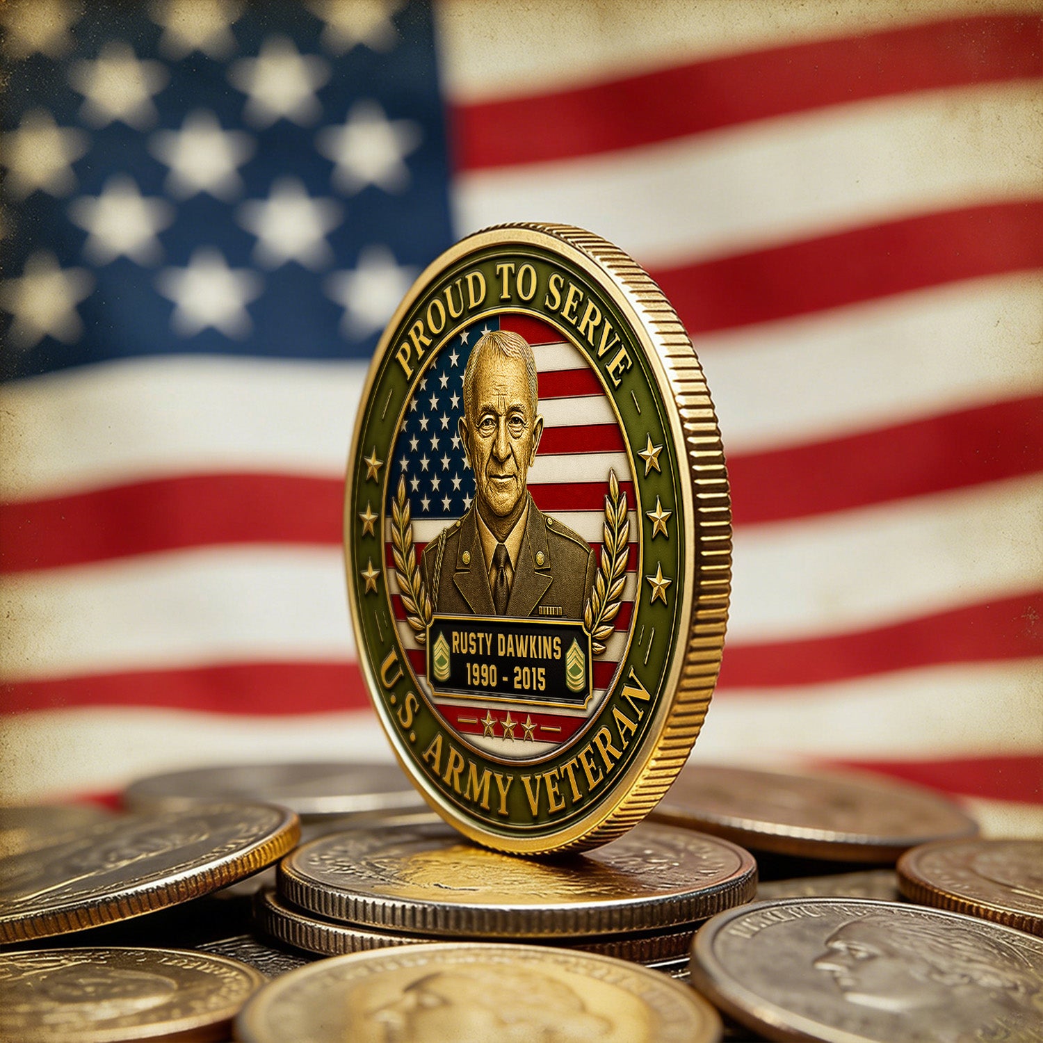 Personalized Army Coin Custom Photo Rank Name Gift