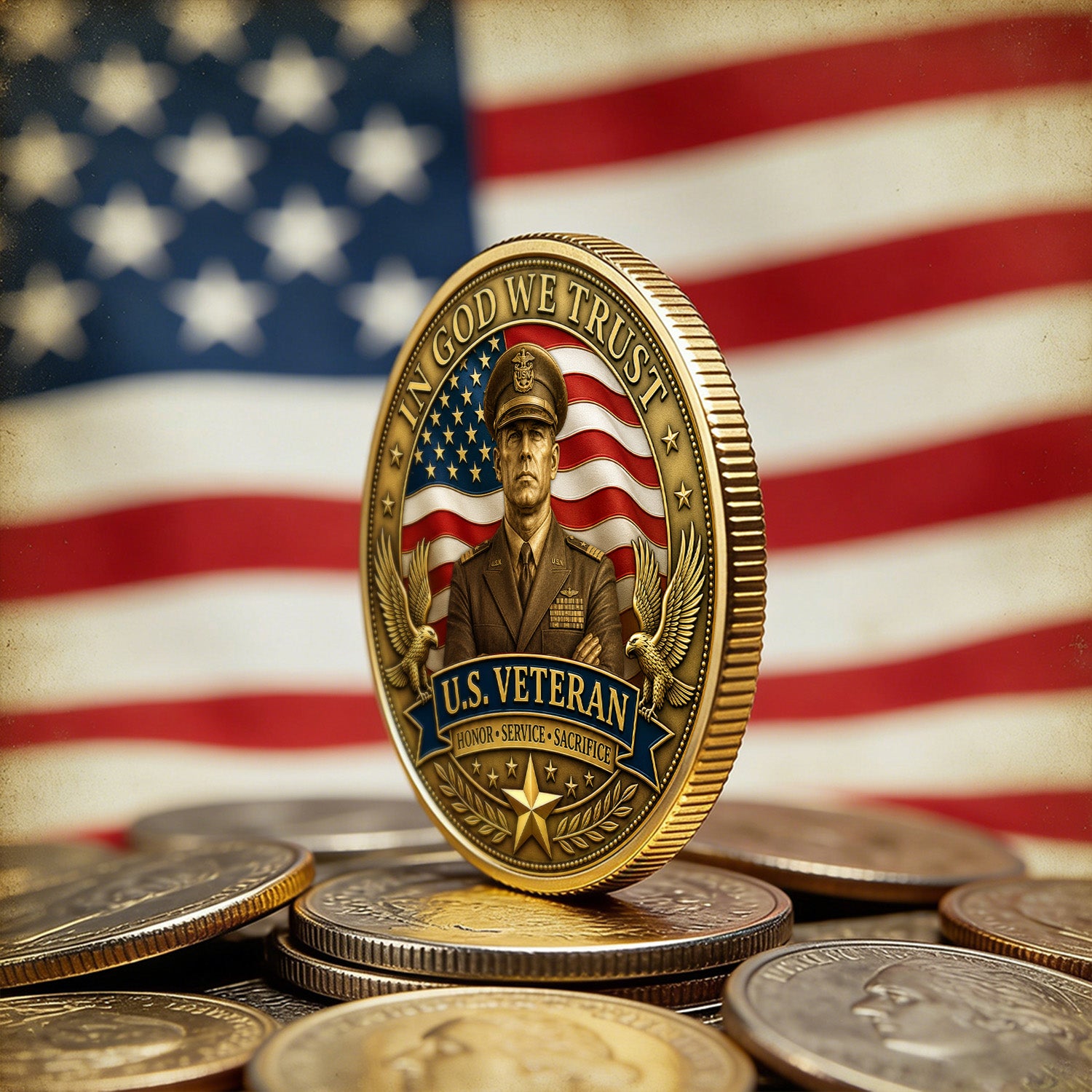 Personalized Navy Veteran Photo 3D Challenge Coin Custom Rank