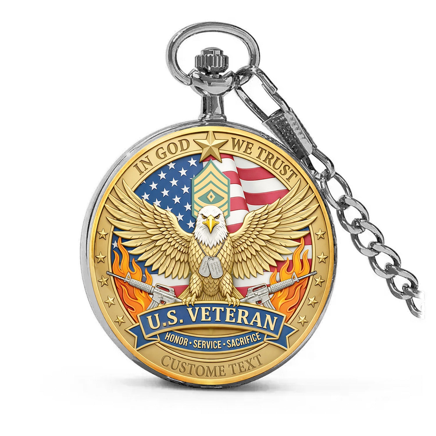 Personalized Army Veteran Pocket Watch USA 1776-2026 Gift