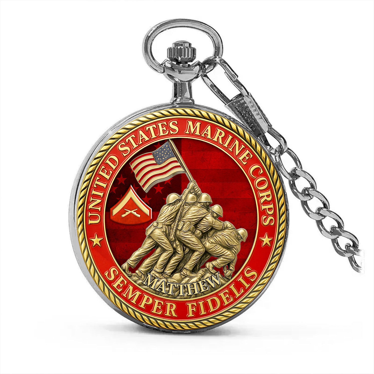 USMC Iwo Jima Pocket Watch – Personalized Marine Corps Veteran Gift