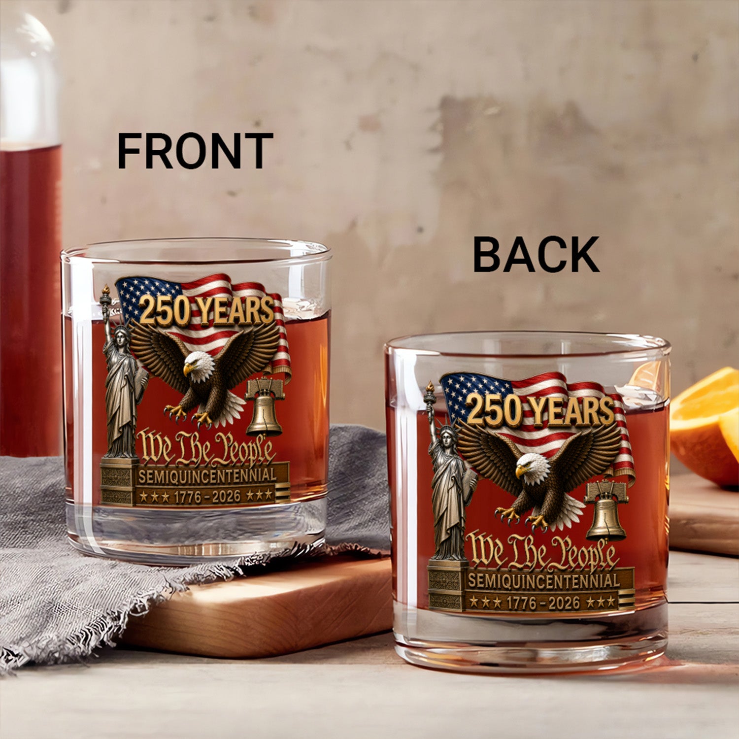 USA 250 Years of Freedom Whiskey Glass Patriotic Gift