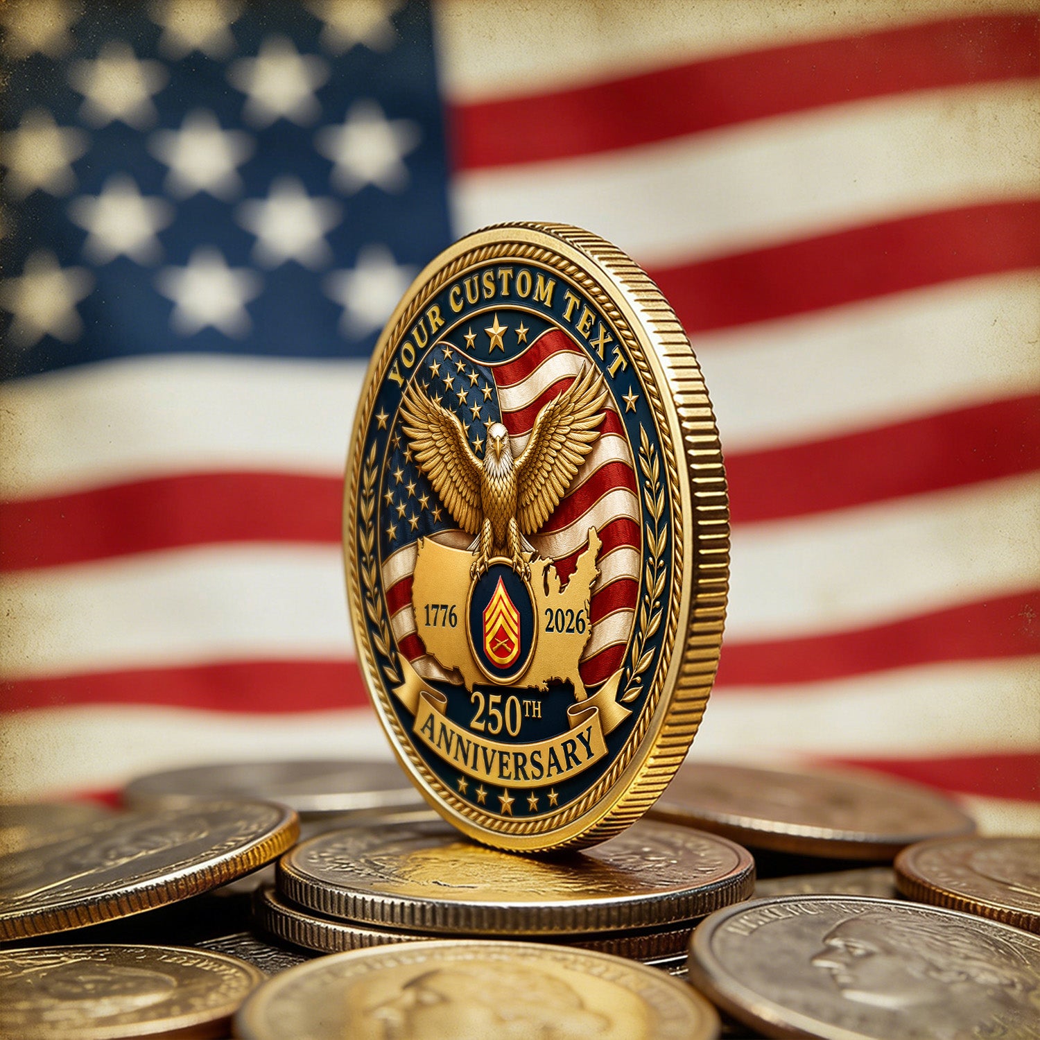 Custom USMC Rank Name USA 250 Years 3D Challenge Coin Gift