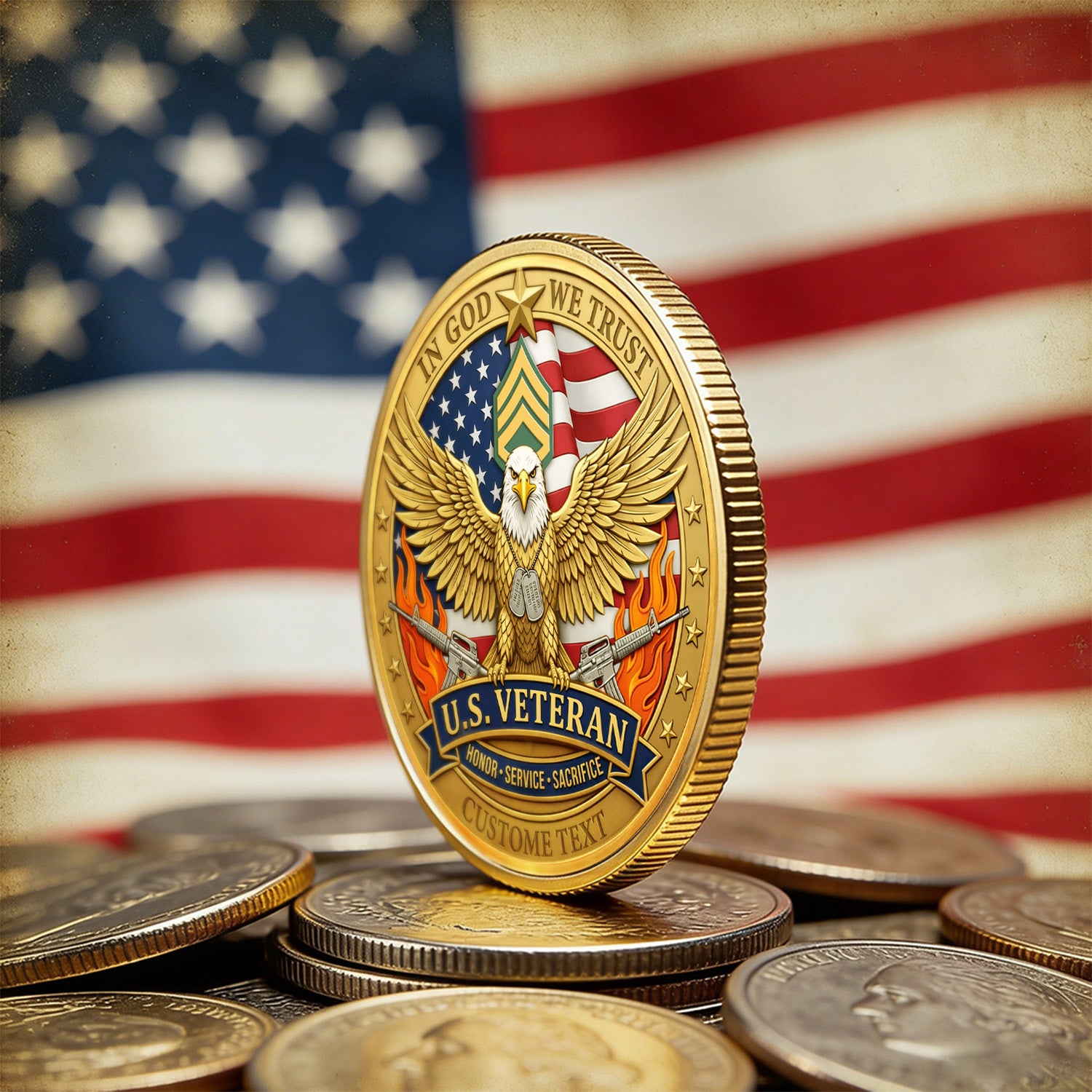 Personalized U.S. Army Veteran Eagle Challenge Coin