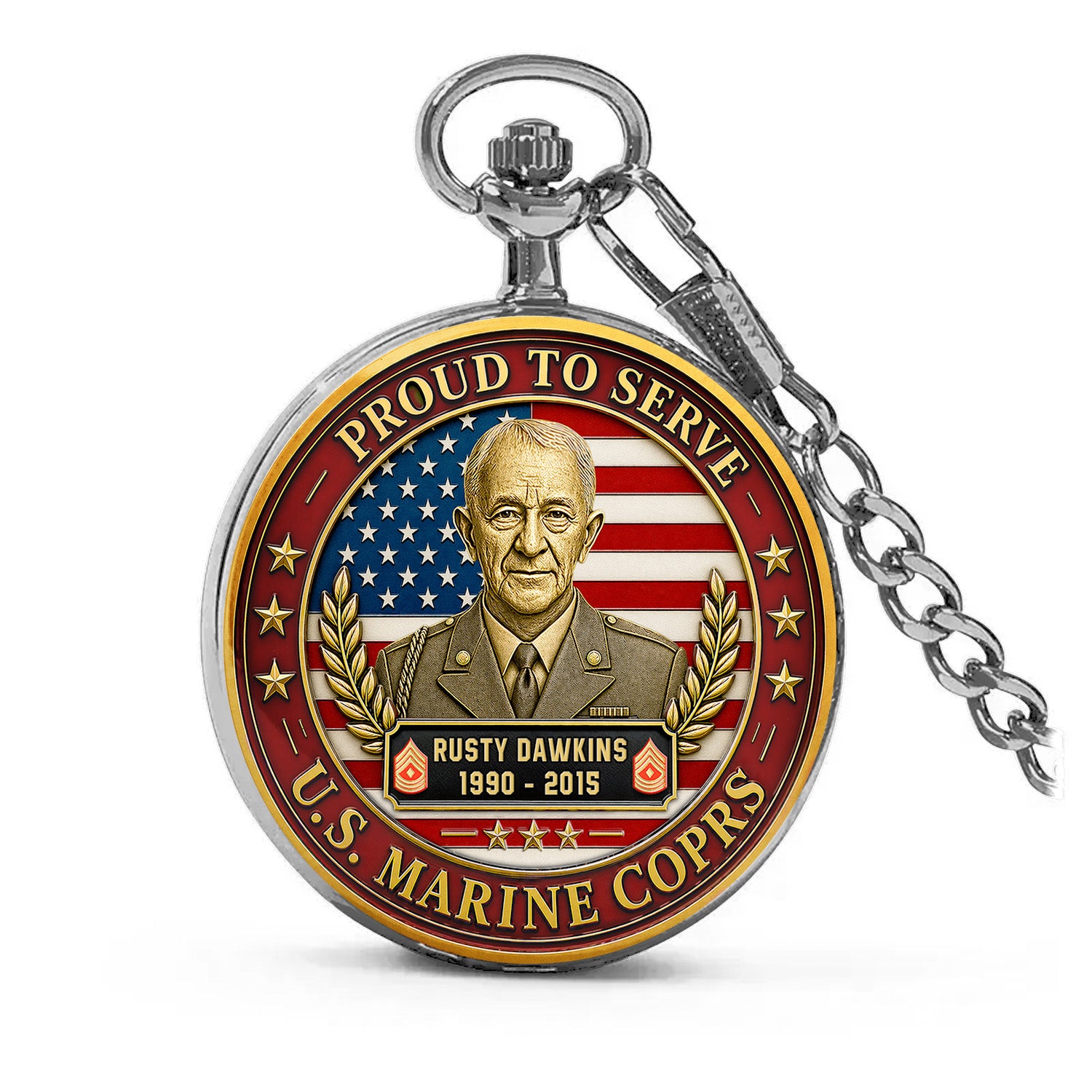 Custom Marine Corps Rank Name Pocket Watch Gift