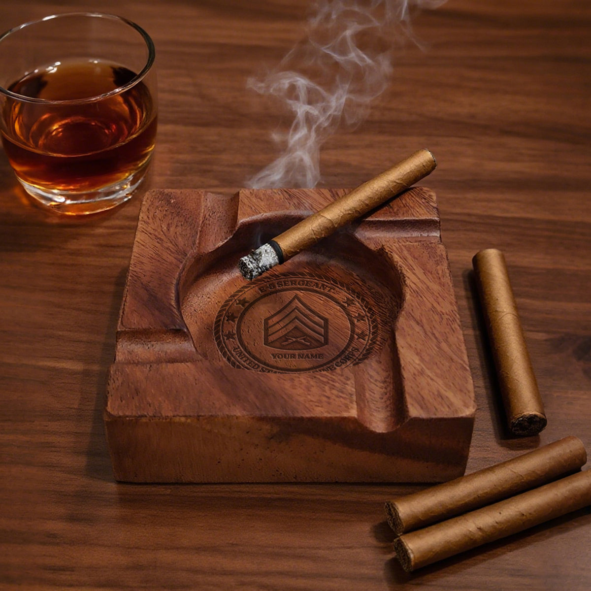 Personalized Navy Military Cigar Ashtray Custom Rank and Text