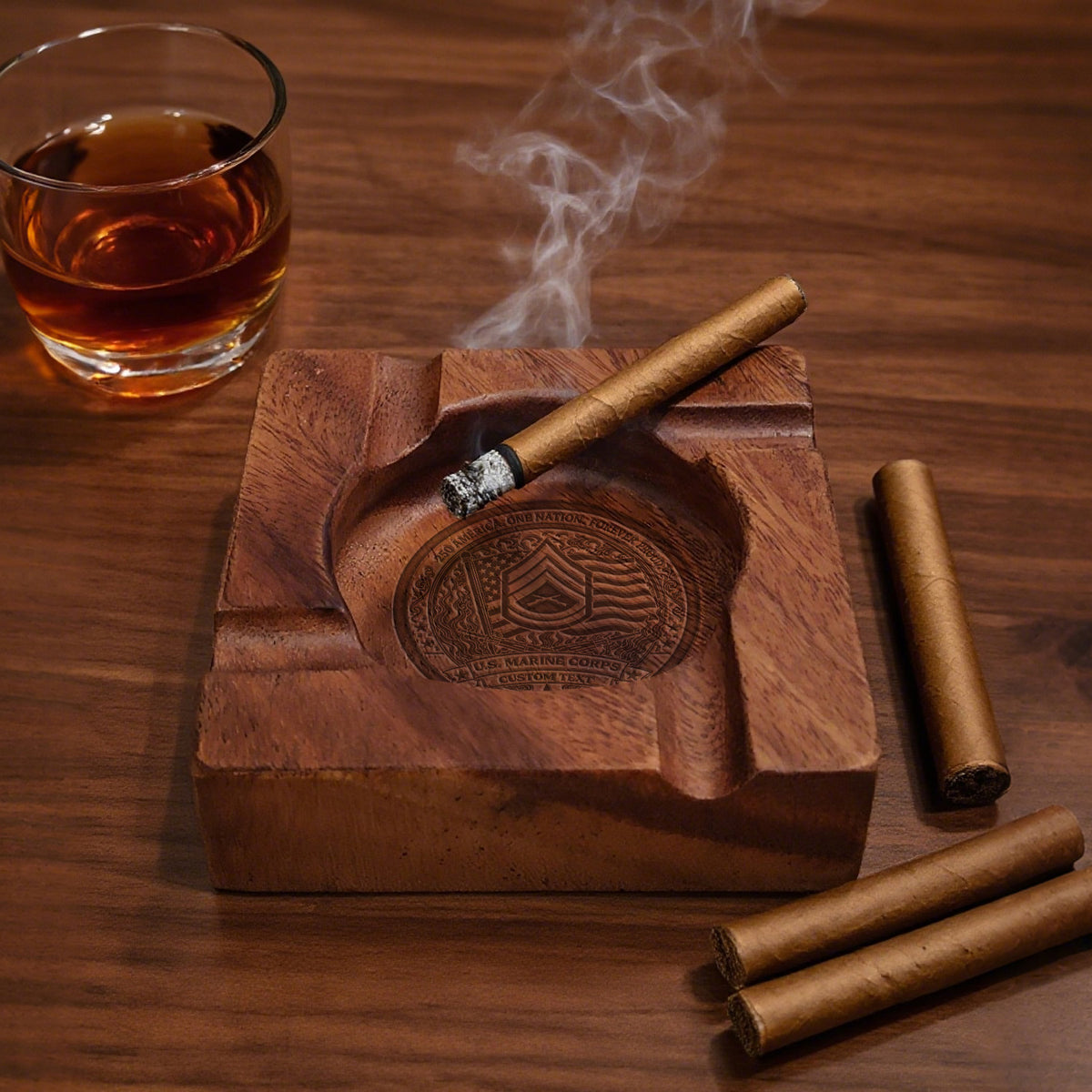 Custom USMC Cigar Ashtray Personalized Military Rank and Text