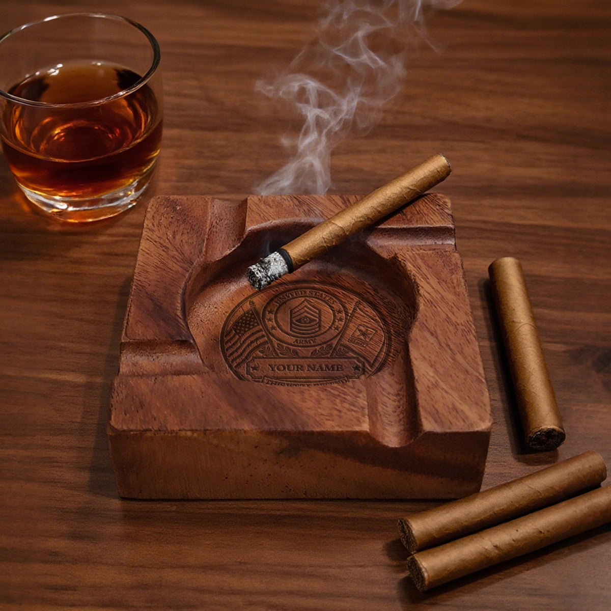 Custom U.S. Navy Cigar Ashtray Personalized Military Rank and Text