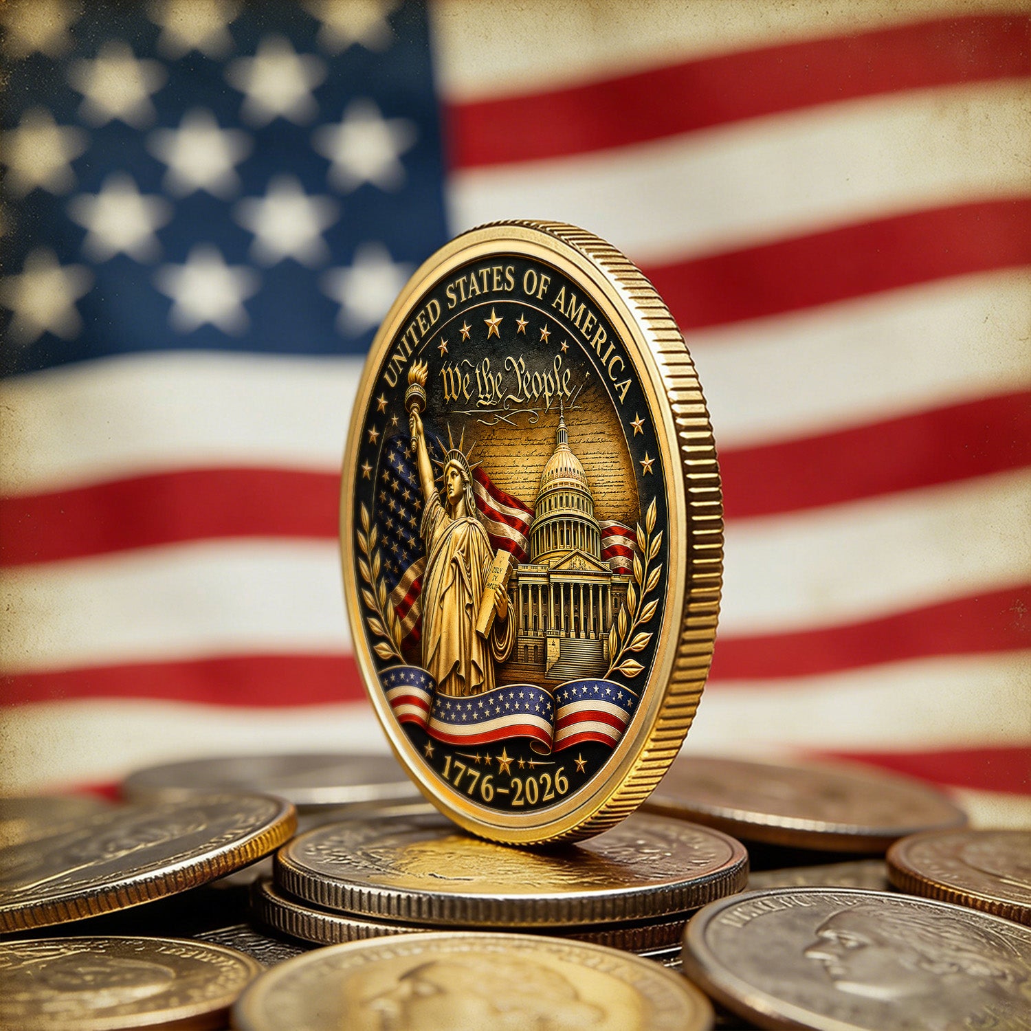 We The People USA 250th Anniversary 3D Challenge Coin Gift