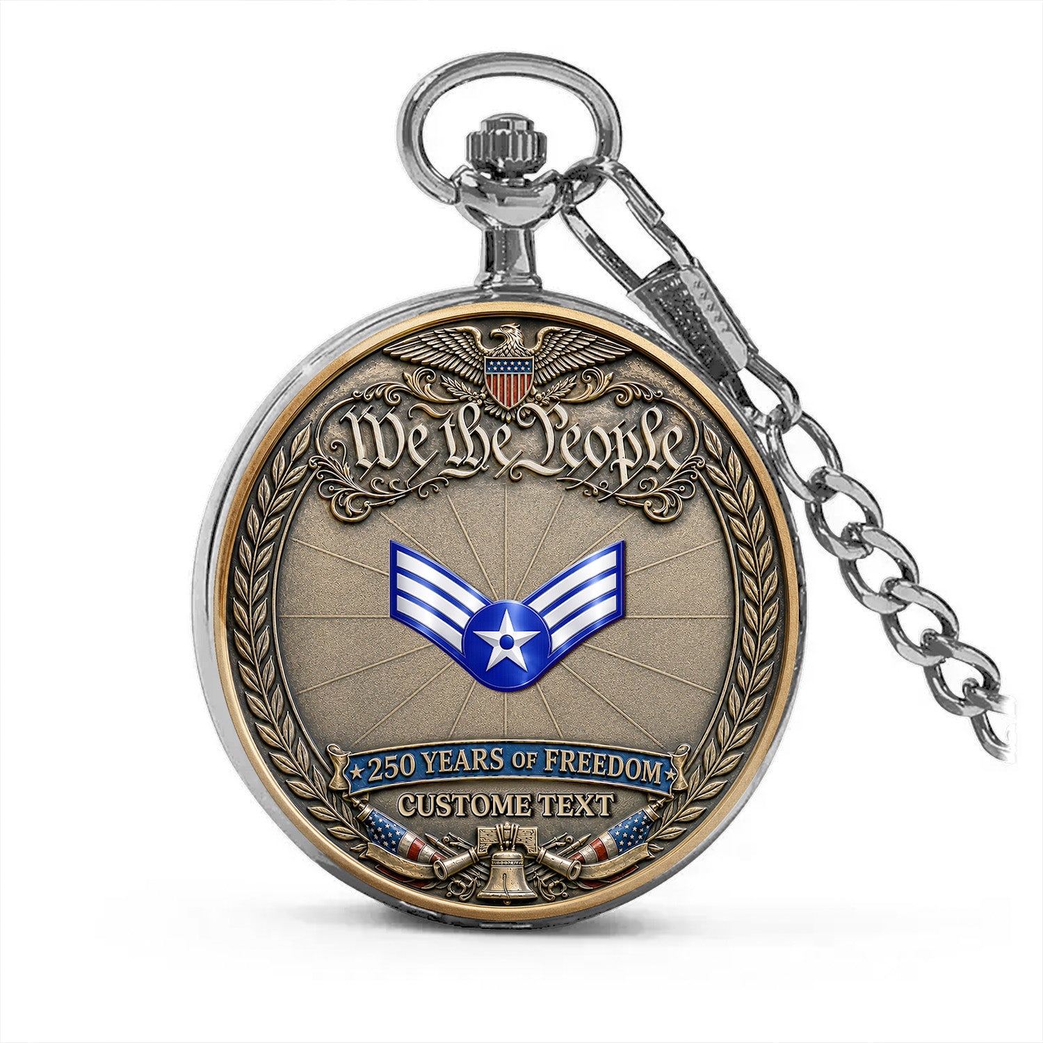 US Air Force 250 Years Pocket Watch Custom Name Rank Gift