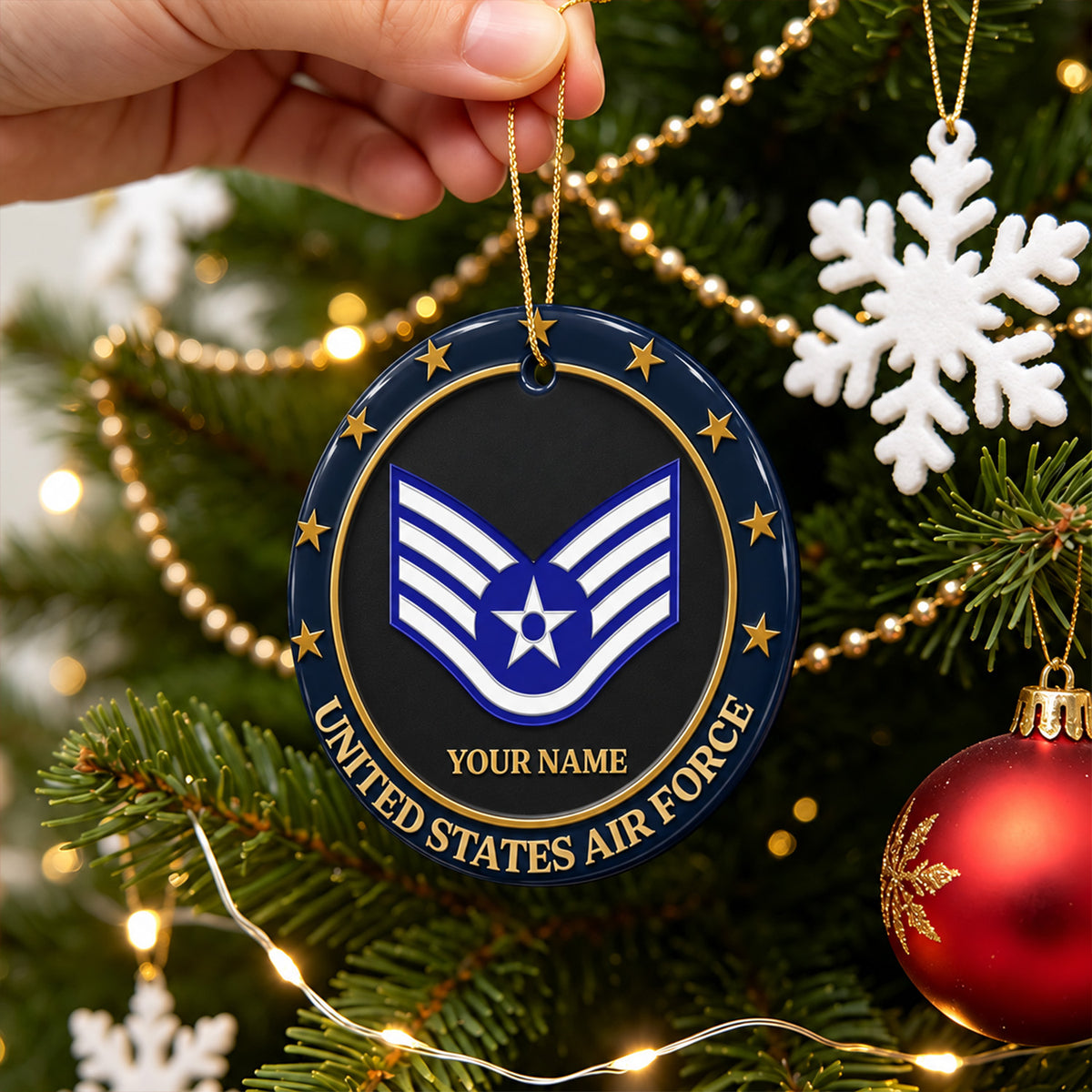 Personalized Air Force Ceramic Ornament Custom Military Rank and Text Gift