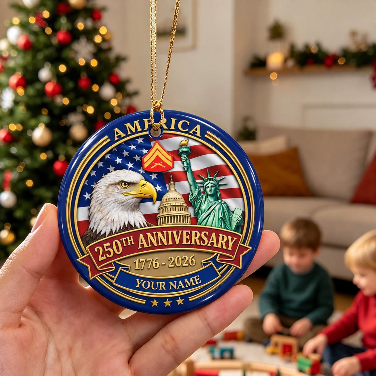 U.S. Air Force 3D Ceramic Ornament Custom Rank Text Military Keepsake