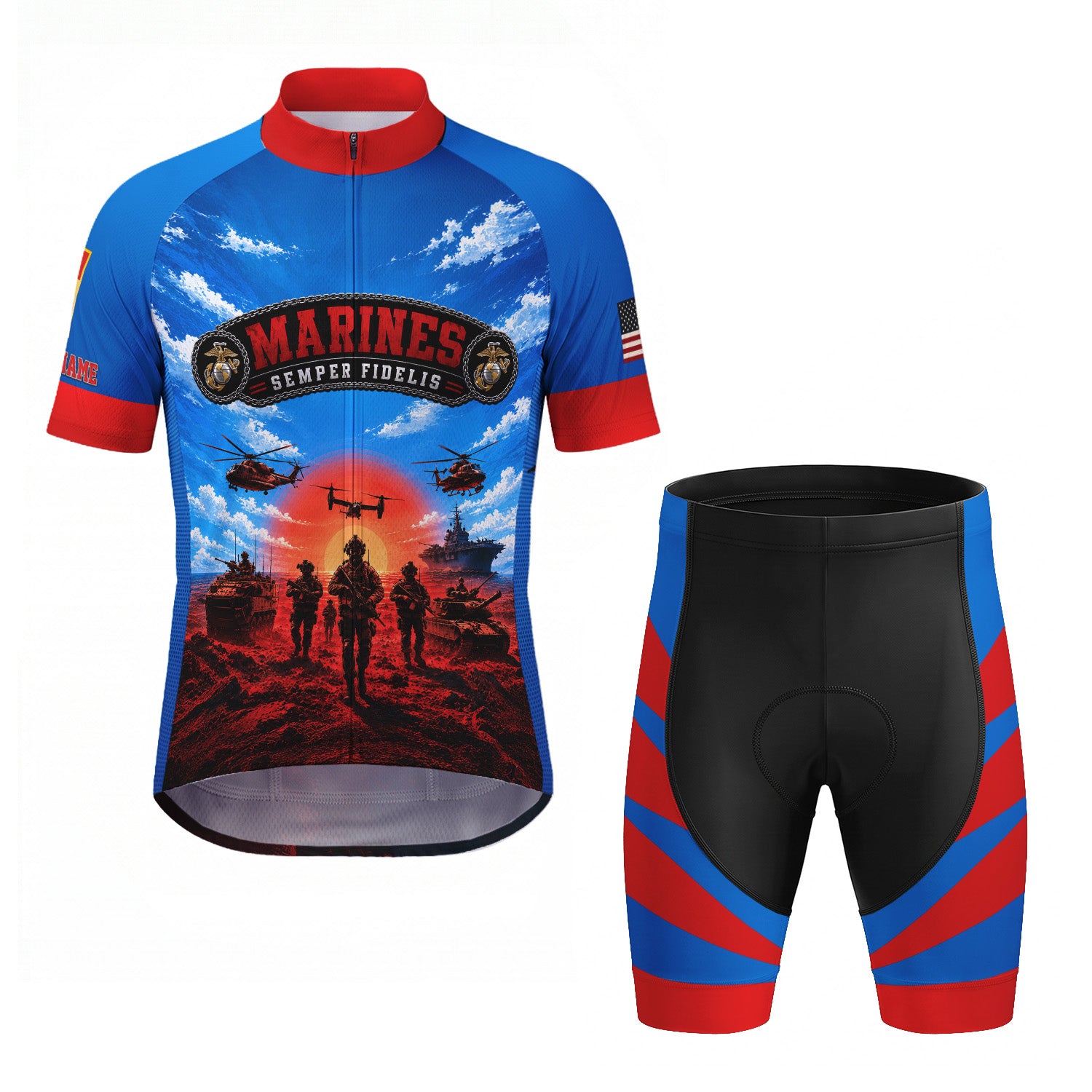 Custom Marine Corps Cycling Jersey Personalized Name & Military Rank