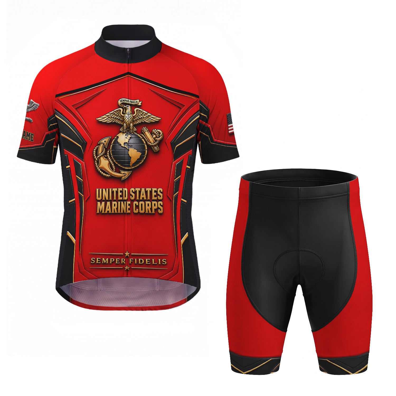 Personalized USMC Cycling Jersey Custom Military Name & Rank Gift