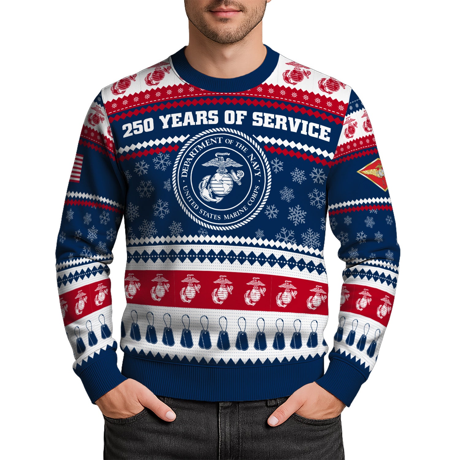 Custom Ranks USMC Ugly Christmas Sweater for Women Men KRUST03