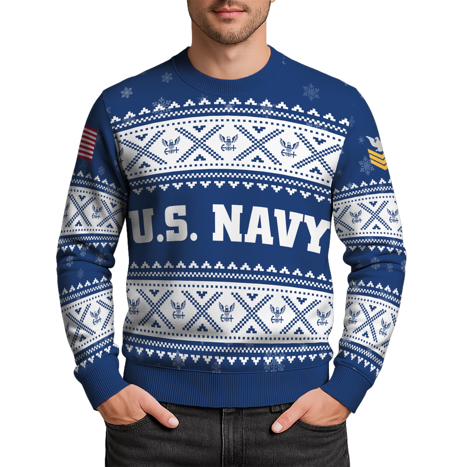 Custom Ranks US Navy Ugly Christmas Sweater for Women Men KRUST05