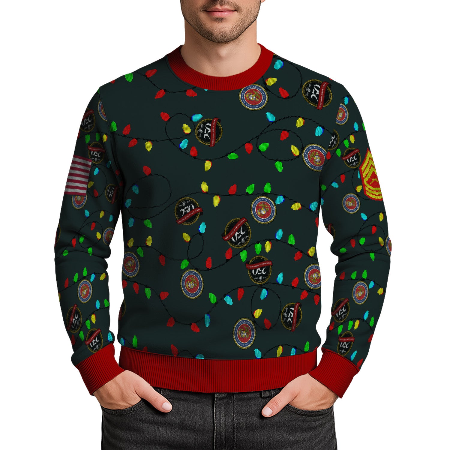 Custom Ranks USMC Ugly Christmas Sweater for Women Men KRUST07