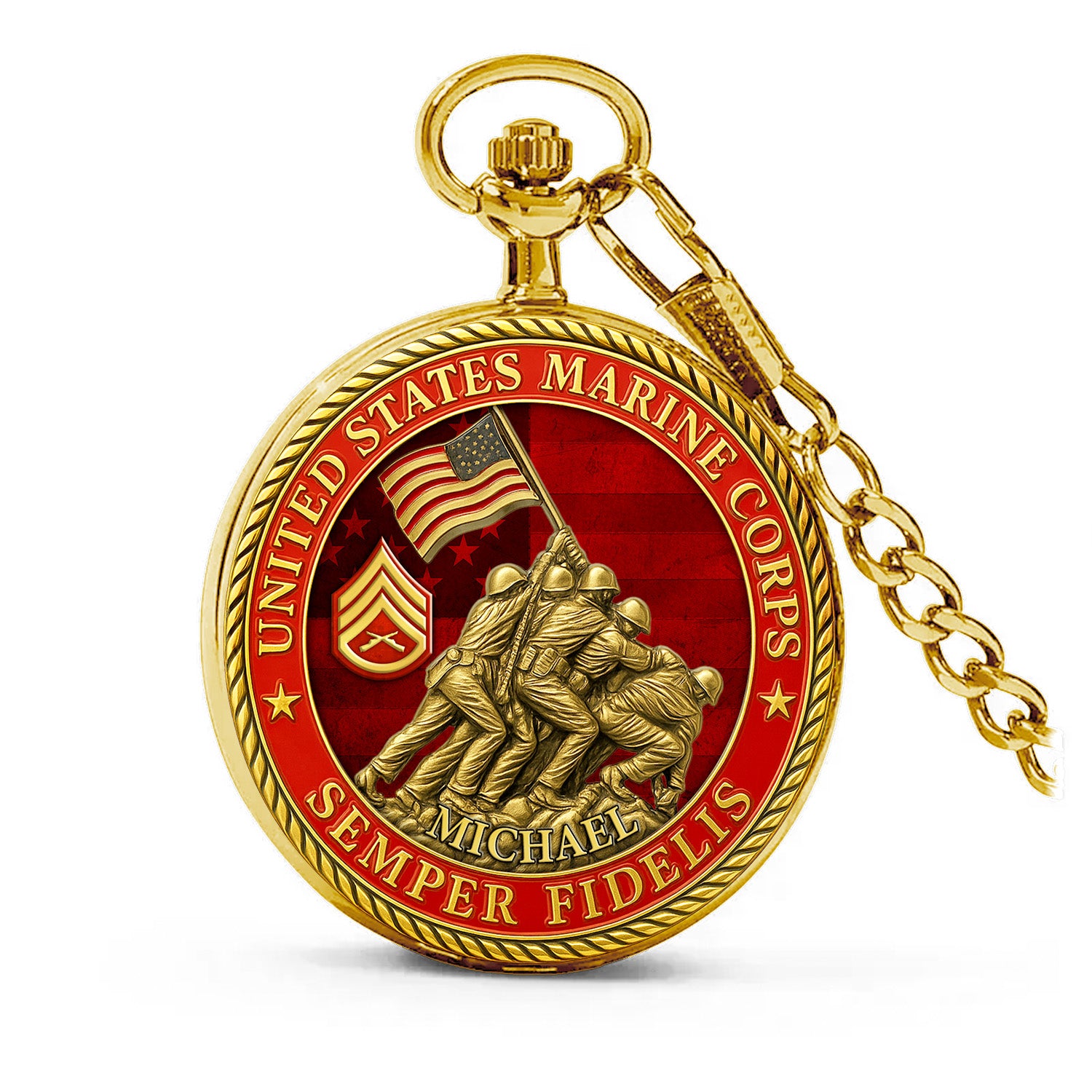 USMC Iwo Jima Pocket Watch – Personalized Marine Corps Veteran Gift